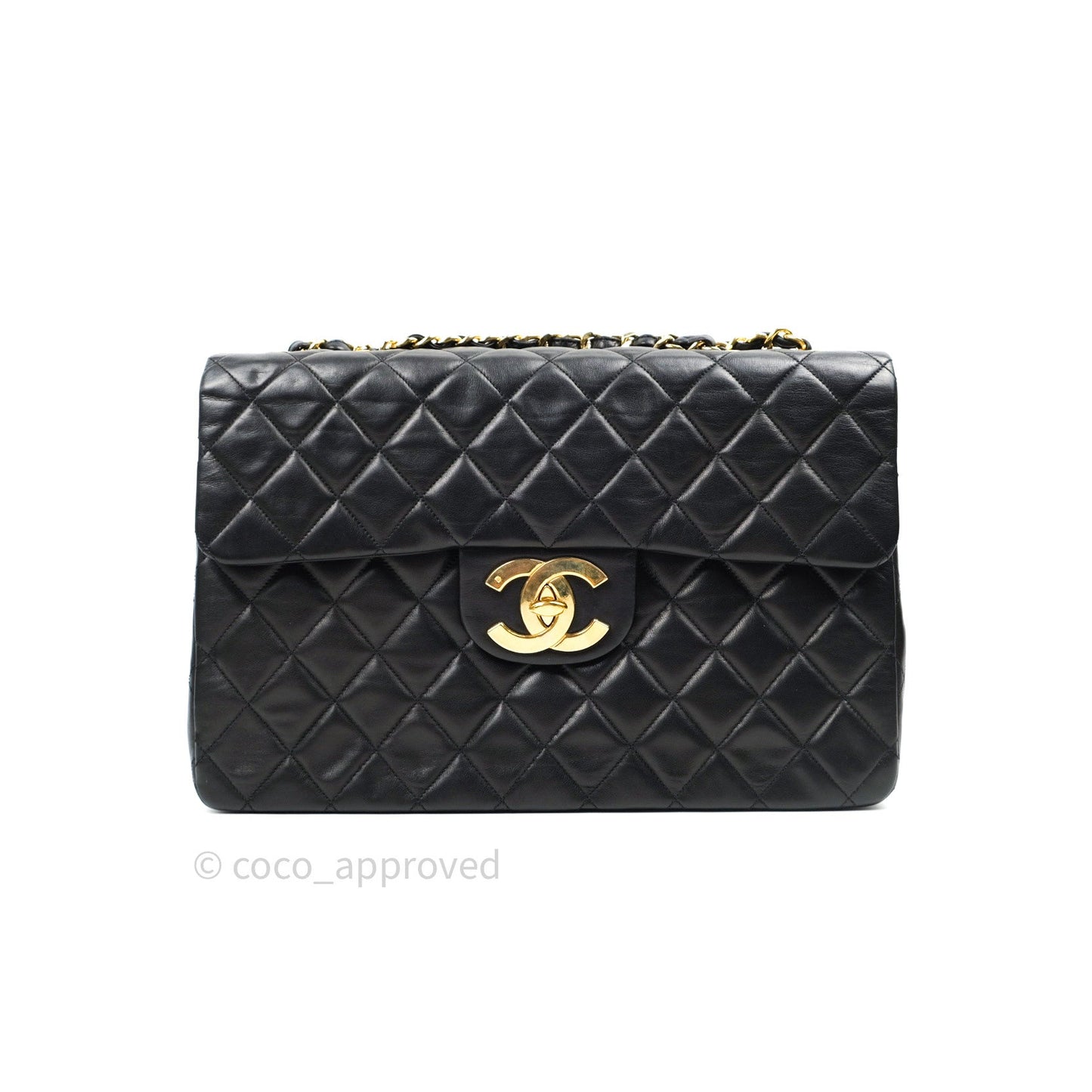 Chanel Vintage XL Jumbo Single Flap Black Lambskin 24K Gold Hardware