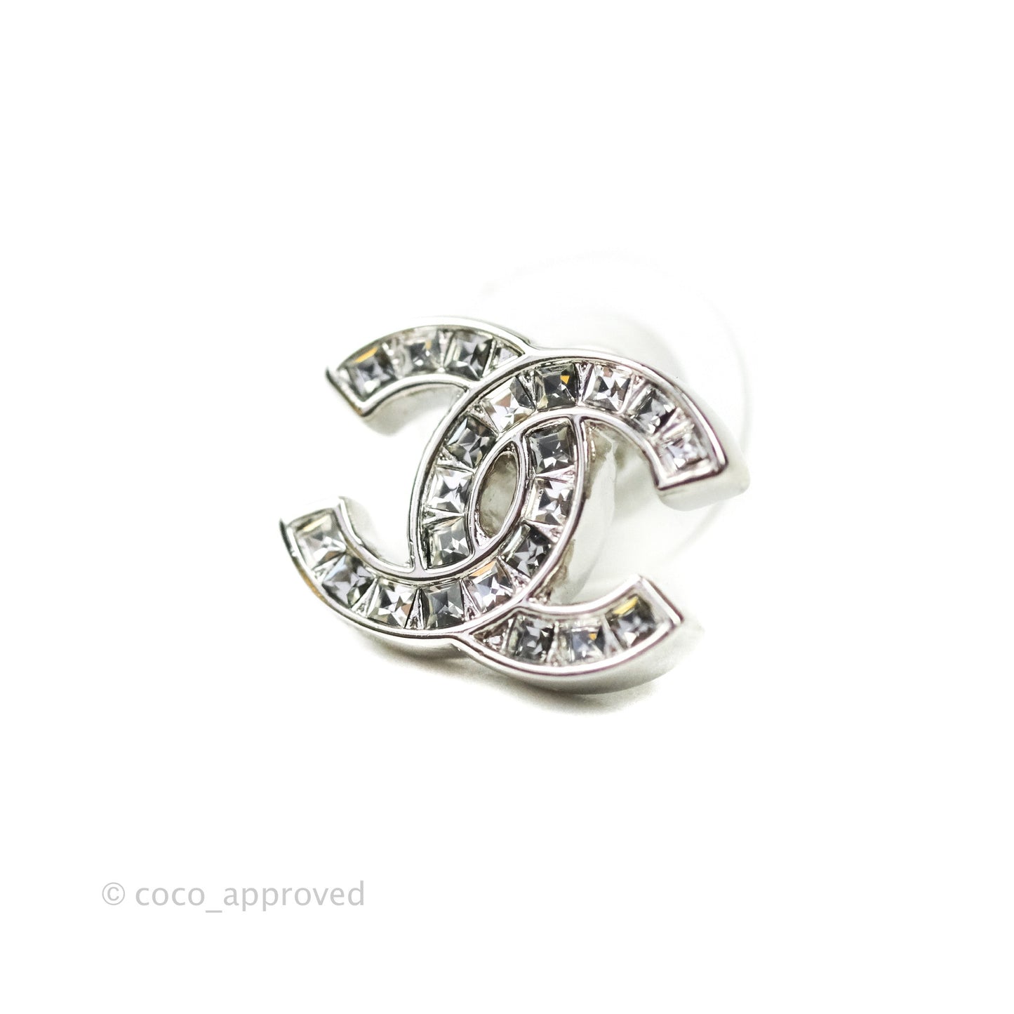 Chanel Crystal CC Earrings Silver Tone 20V