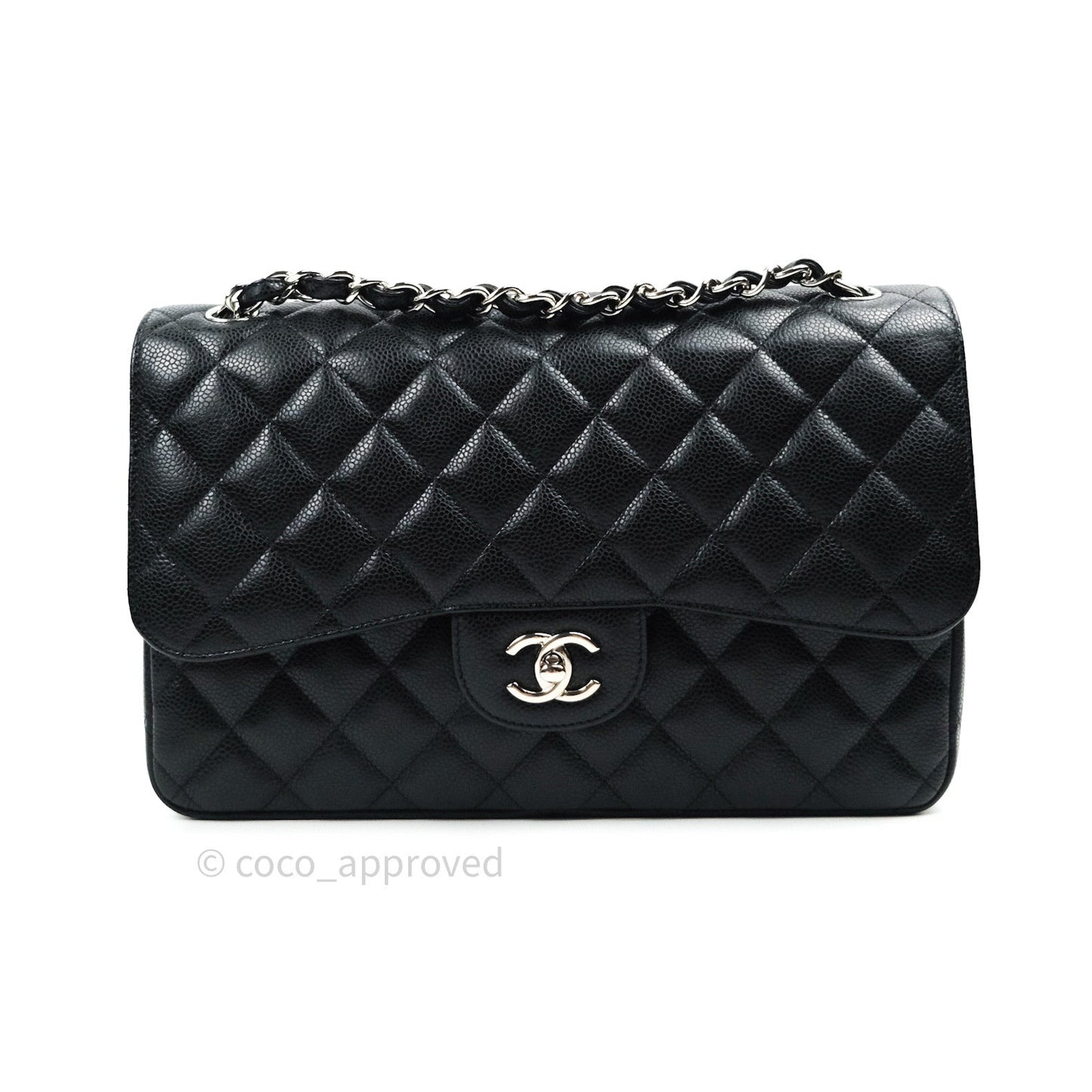 Chanel Classic Jumbo Double Flap Black Quilted Caviar Silver Hardware⁣⁣