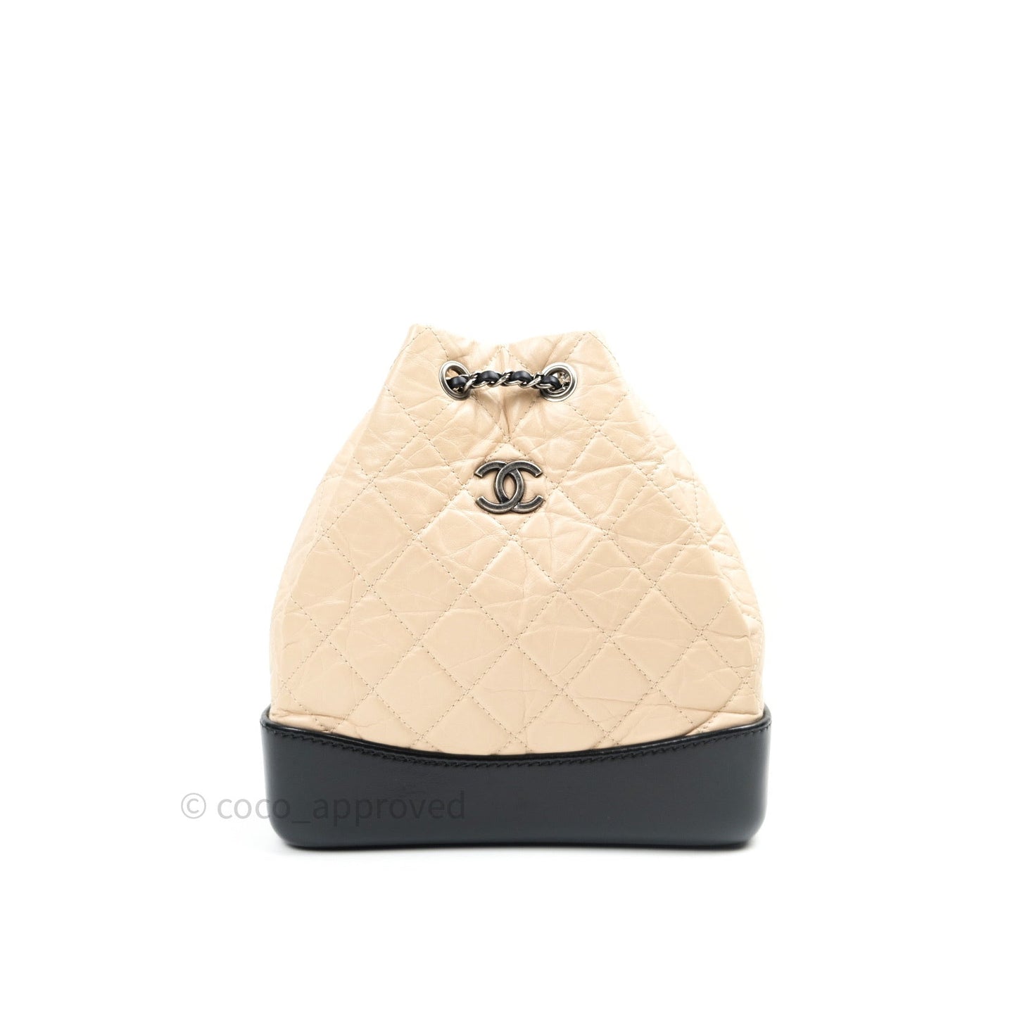 Chanel Gabrielle Backpack Black Aged Calfskin Small Beige Black