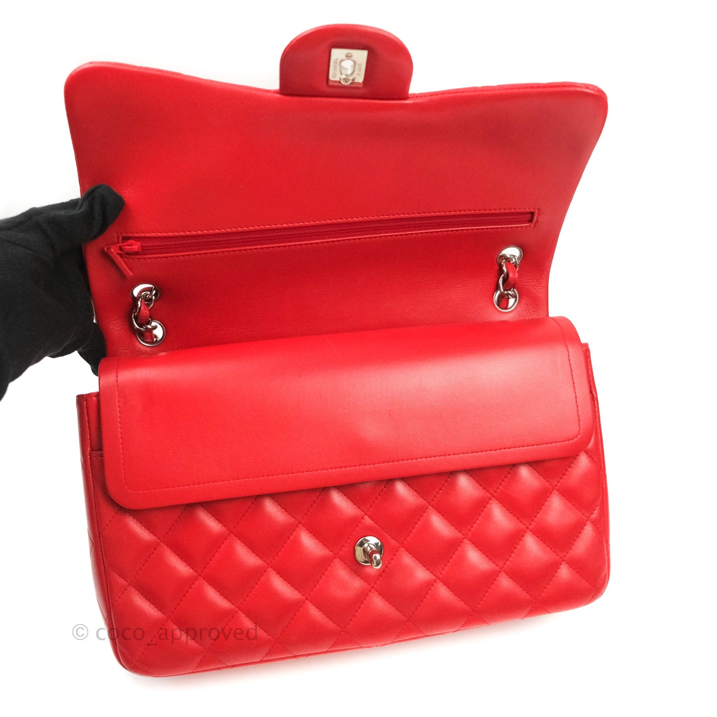 Chanel Jumbo Double Flap Red Lambskin Silver Hardware⁣⁣