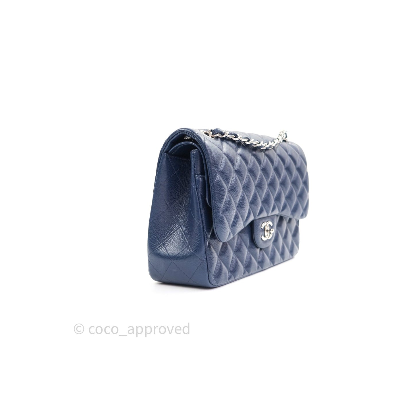 Chanel Classic Jumbo Quilted Double Flap Blue Caviar Silver Hardware⁣⁣