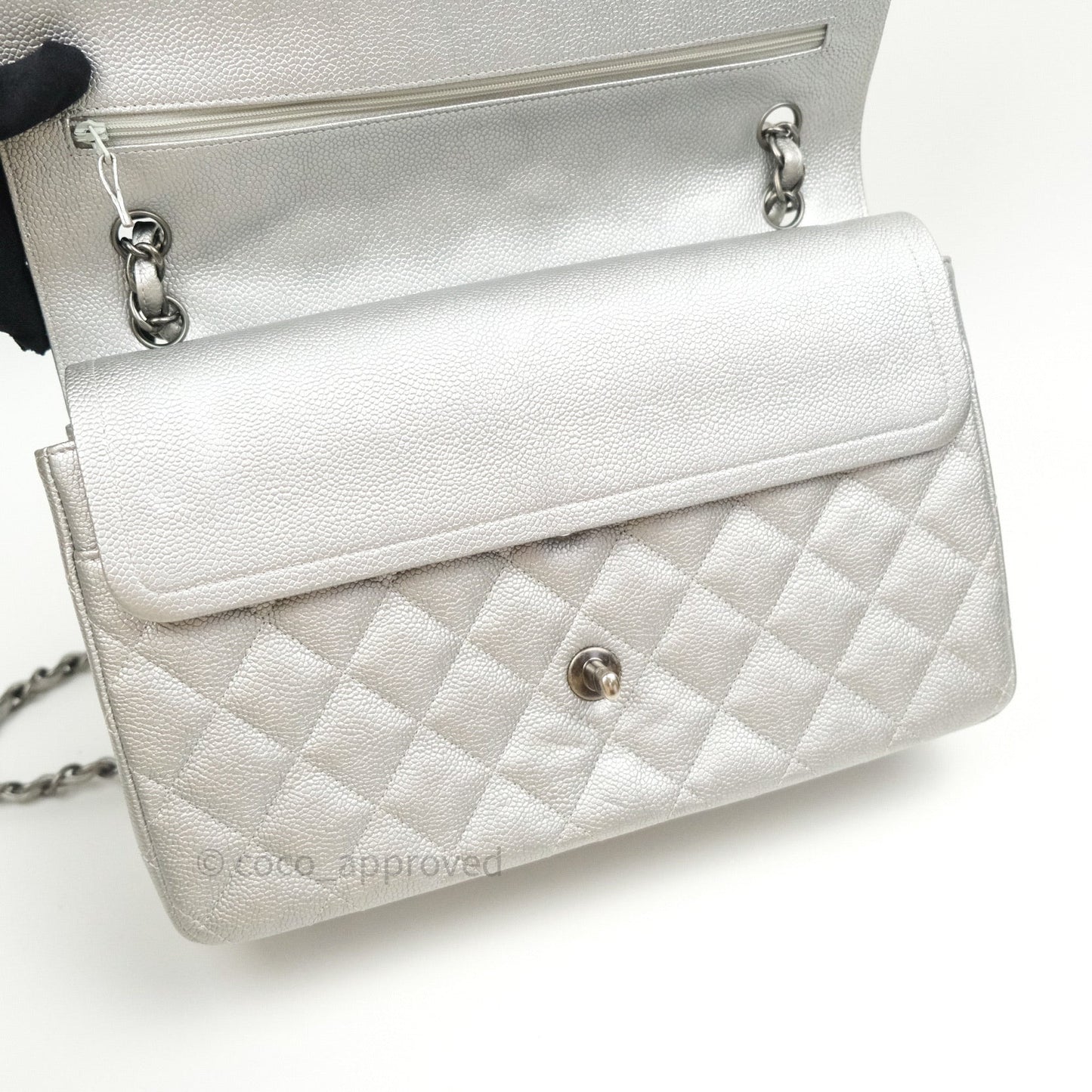 Chanel Jumbo Double Flap Silver Caviar Ruthenium Hardware⁣⁣