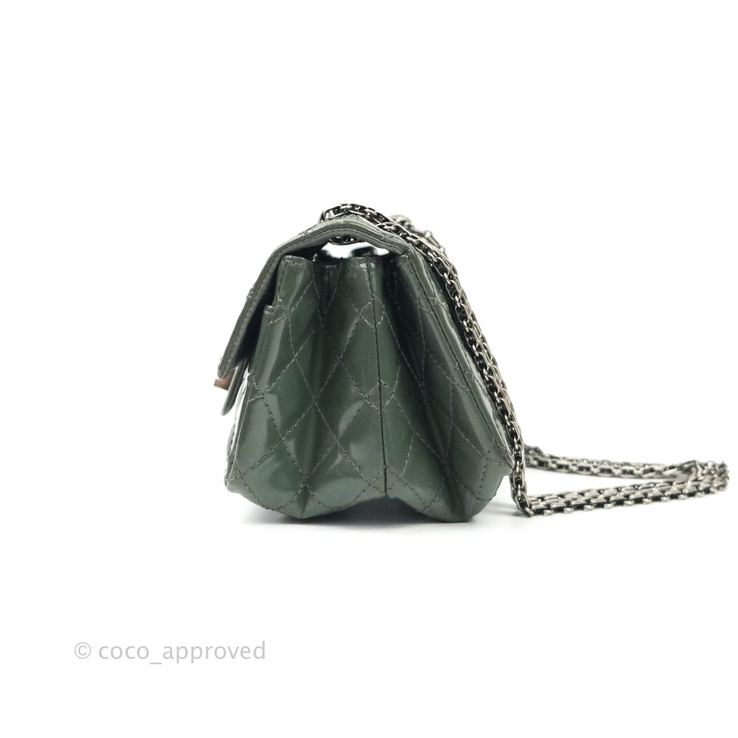 Chanel Mini Reissue 224 Army Green Patent Ruthenium Hardware Double Layer