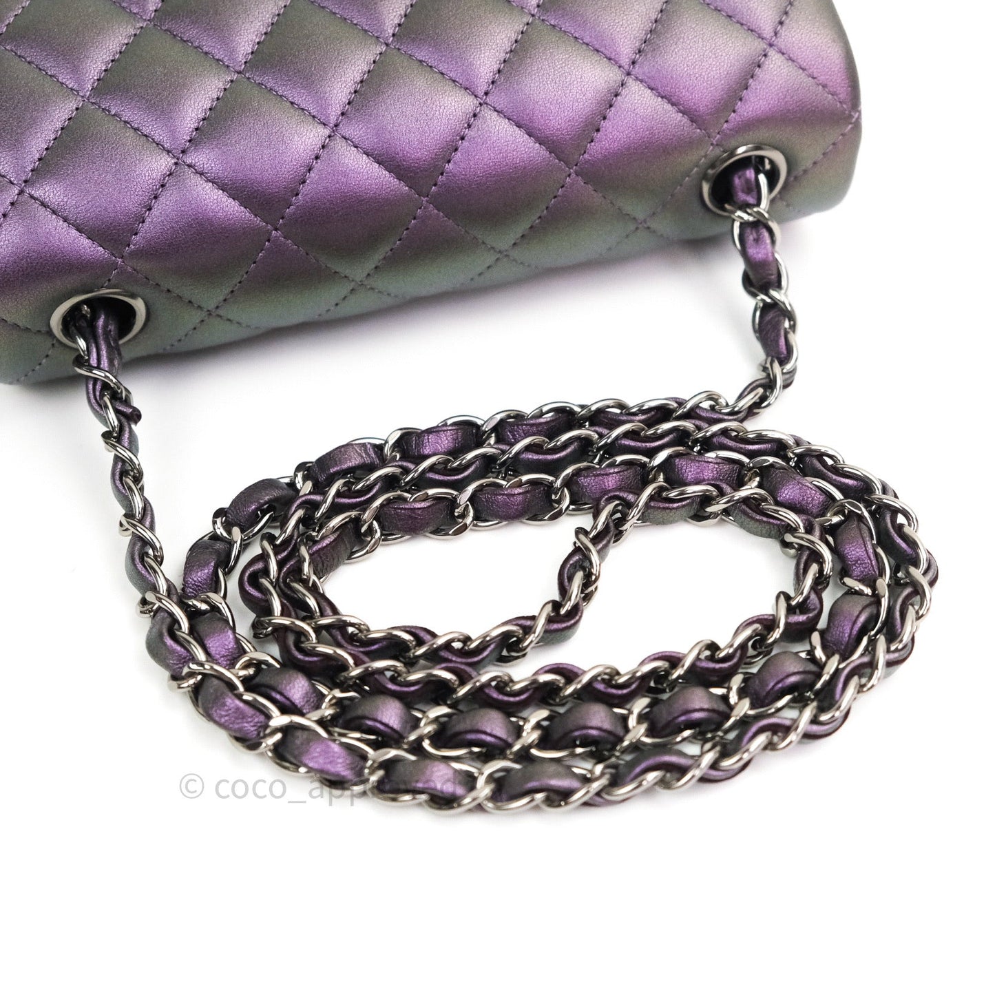 Chanel Quilted Mini Rectangular Iridescent Purple Dark Silver Hardware