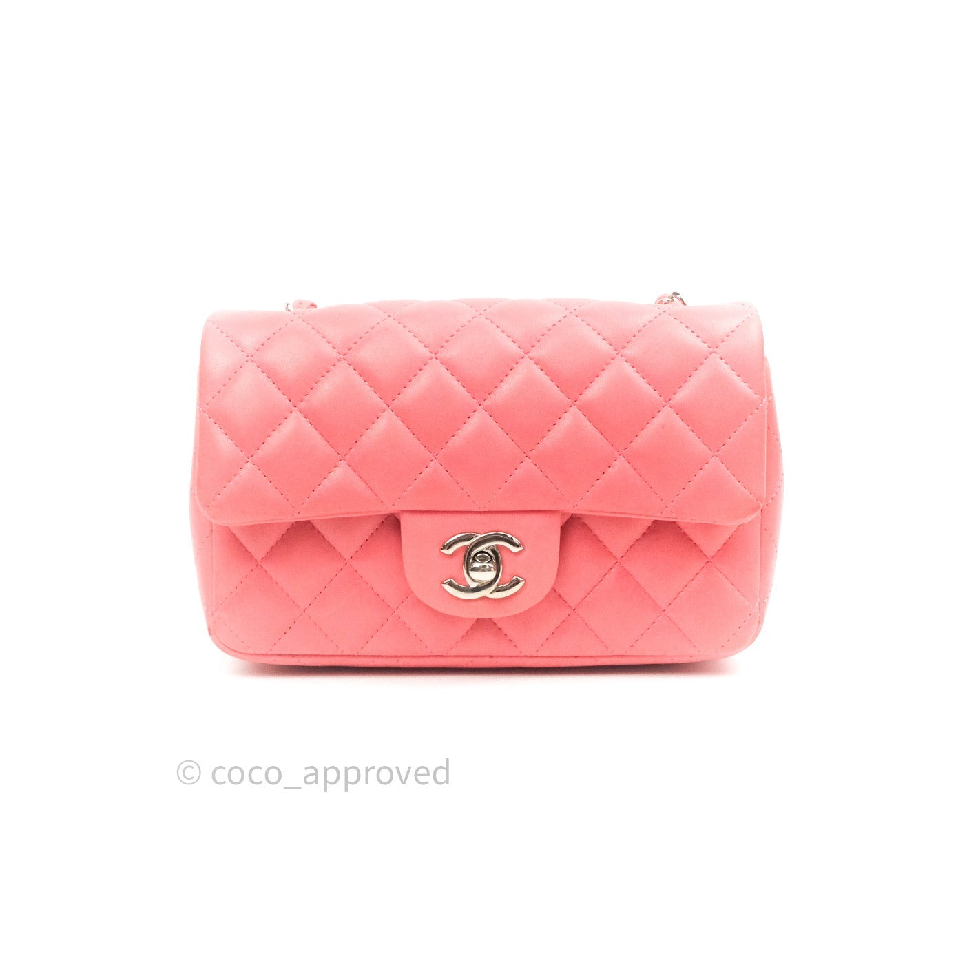 Chanel Quilted Mini Rectangular Pink Lambskin Silver Hardware