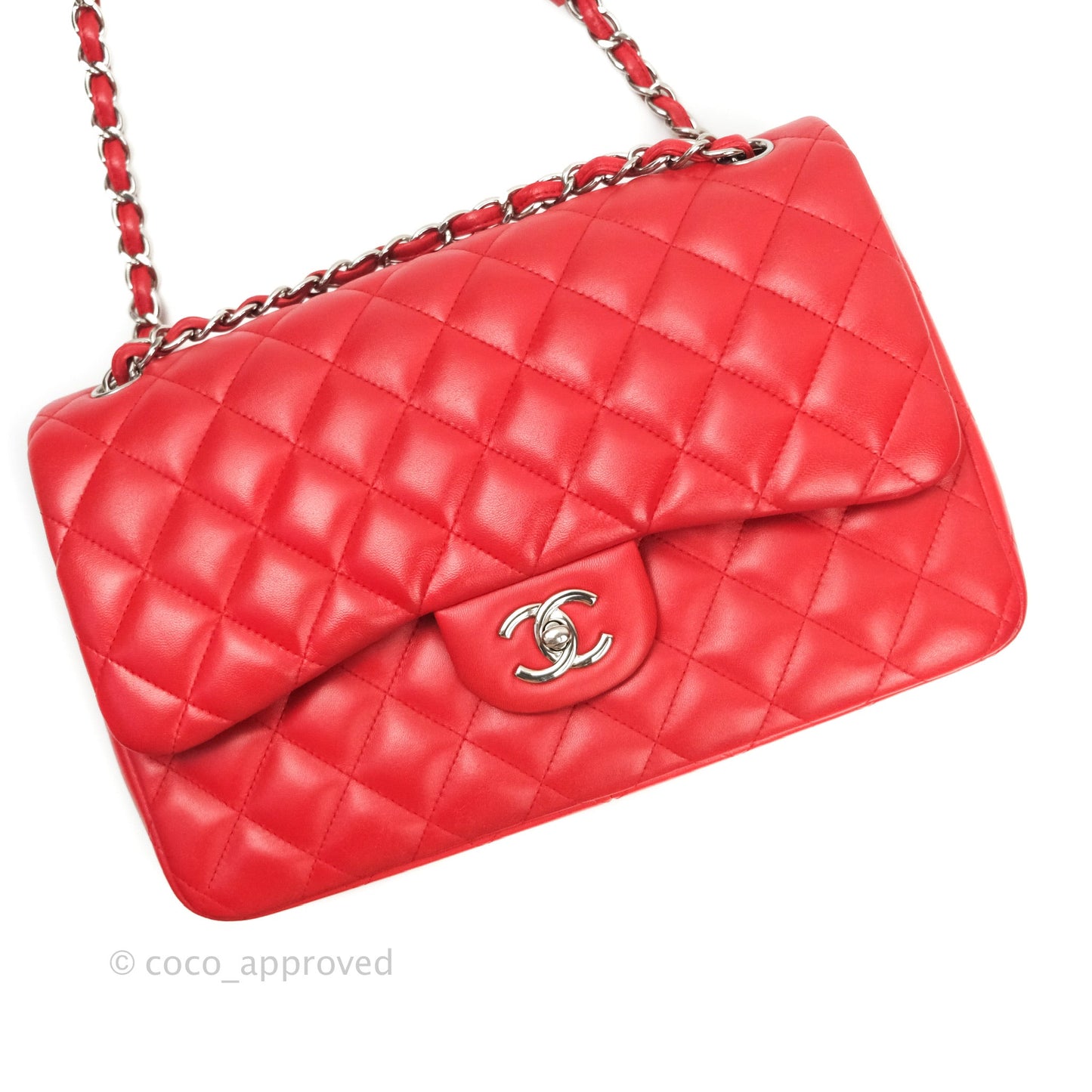 Chanel Jumbo Double Flap Red Lambskin Silver Hardware⁣⁣