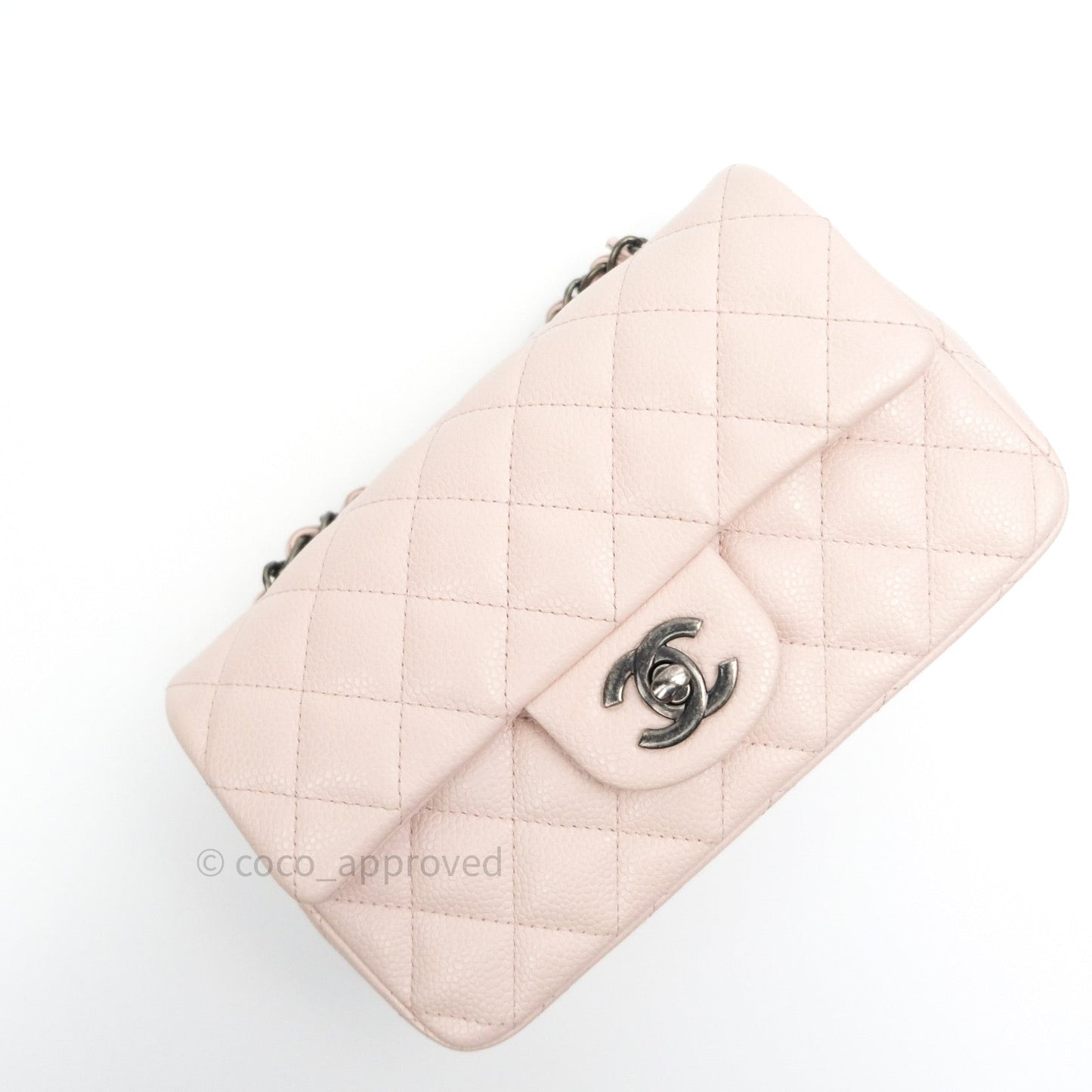 Chanel Quilted Mini Rectangular Sakura Pink Caviar Ruthenium Hardware