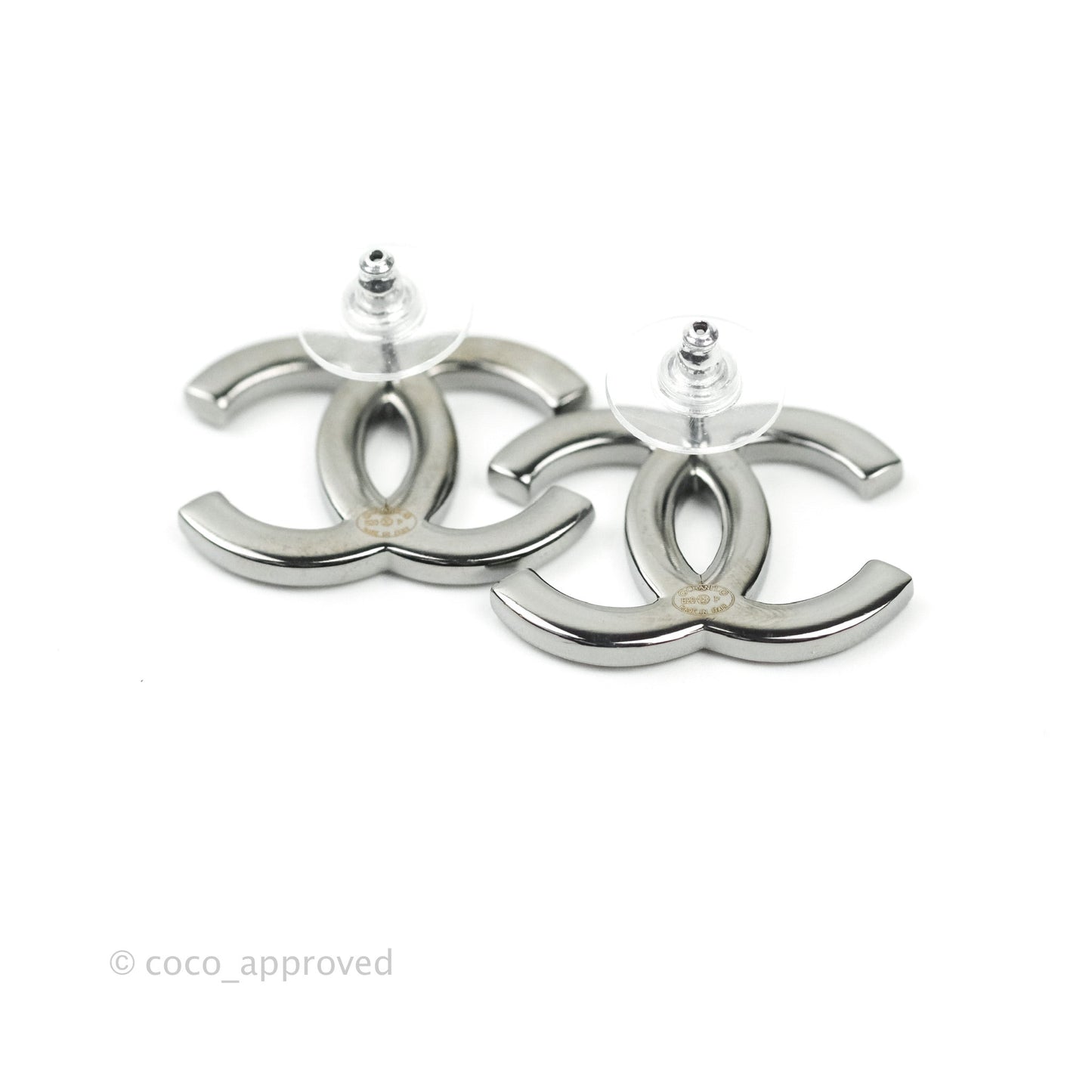 Chanel CC Crystal Earrings Silver Tone 20P
