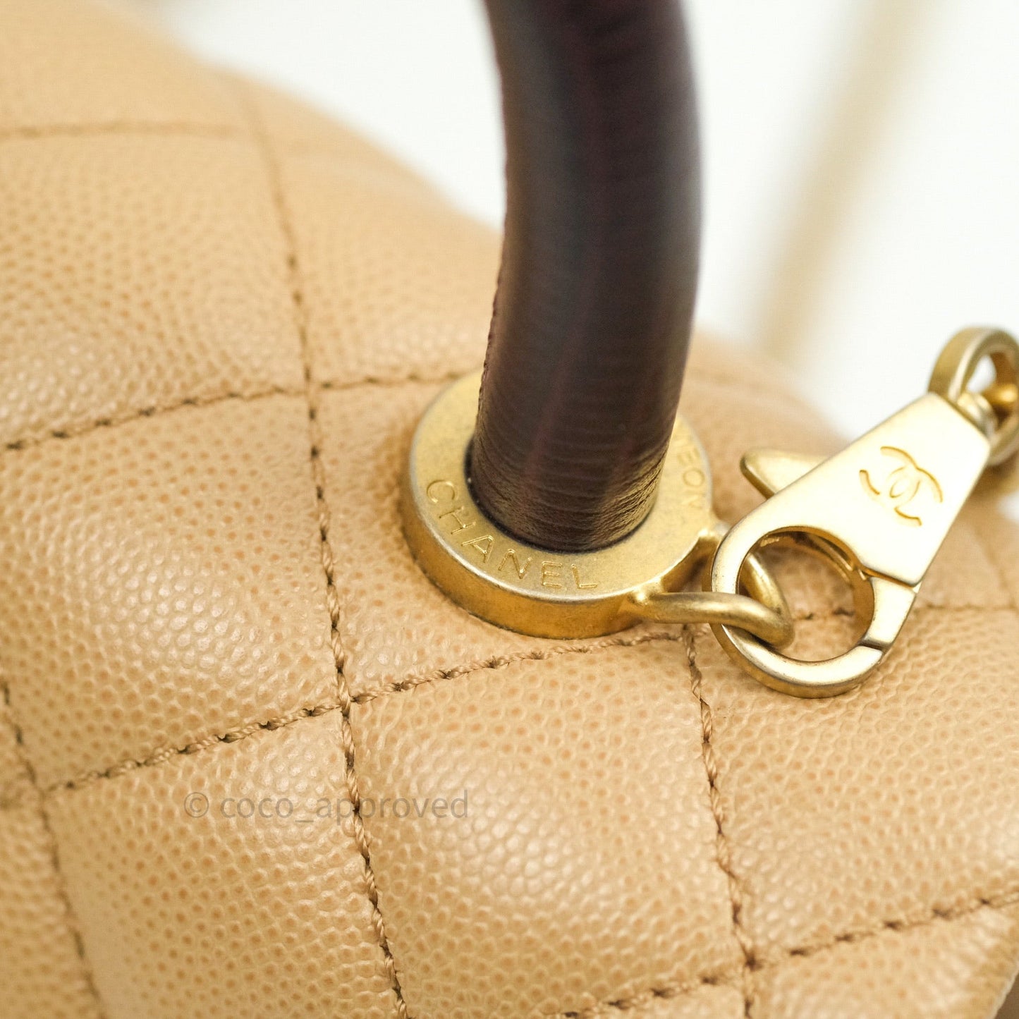 Chanel Mini Coco Handle Quilted Beige Caviar Gold Hardware Lizard Embossed Handle