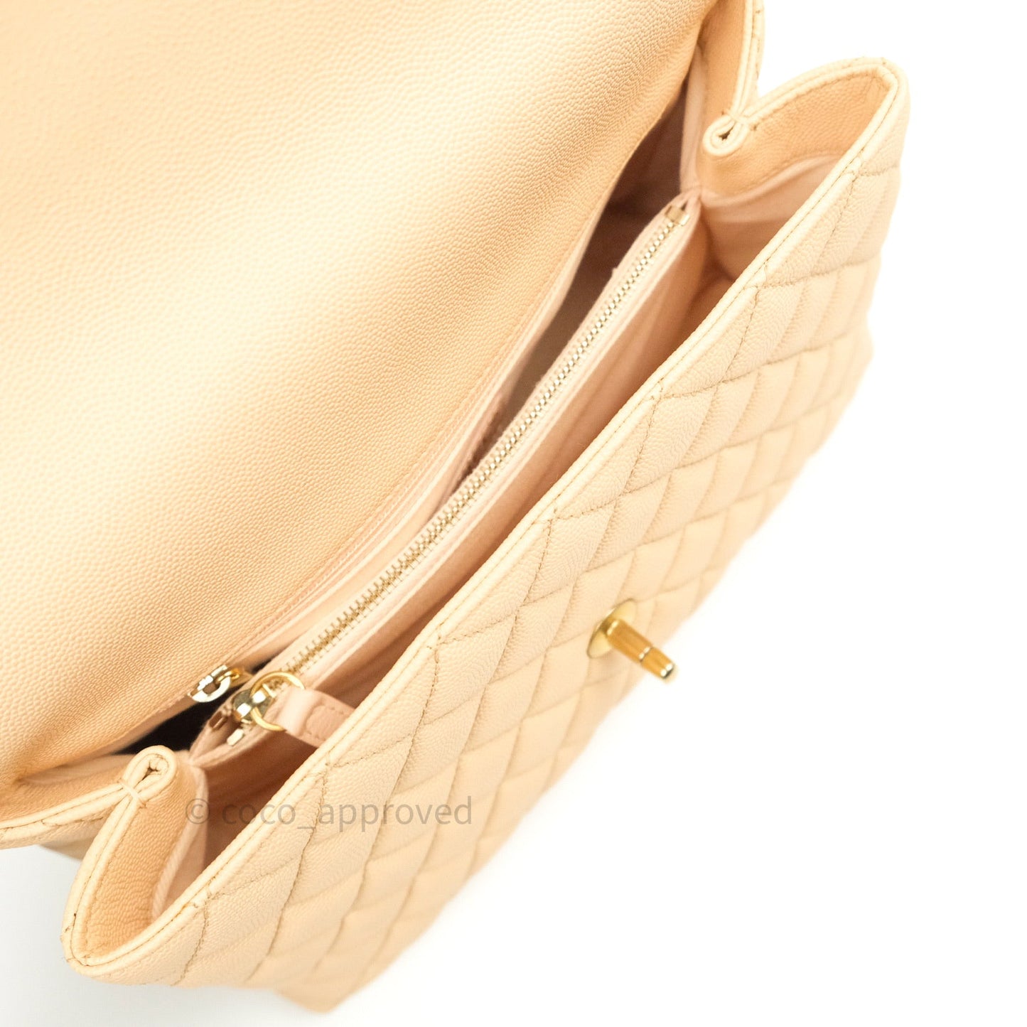 Chanel Small Coco Handle Quilted Beige Caviar Gold Hardware
