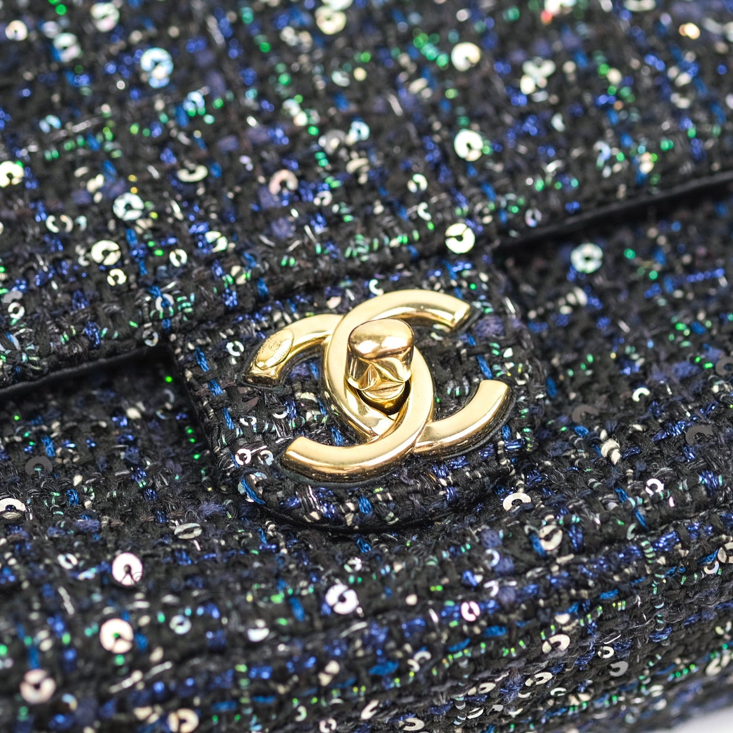 Chanel Tweed Medium Pearl Handle Flap Black Ecru