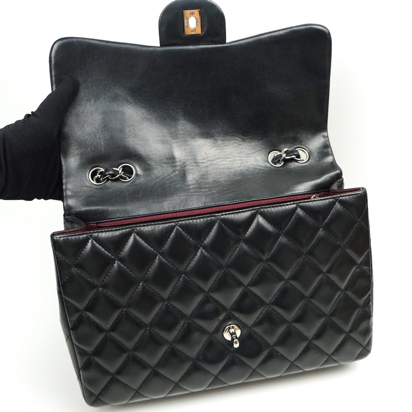 Chanel Classic Quilted Jumbo Single Flap Black Lambskin Silver Hardware⁣⁣