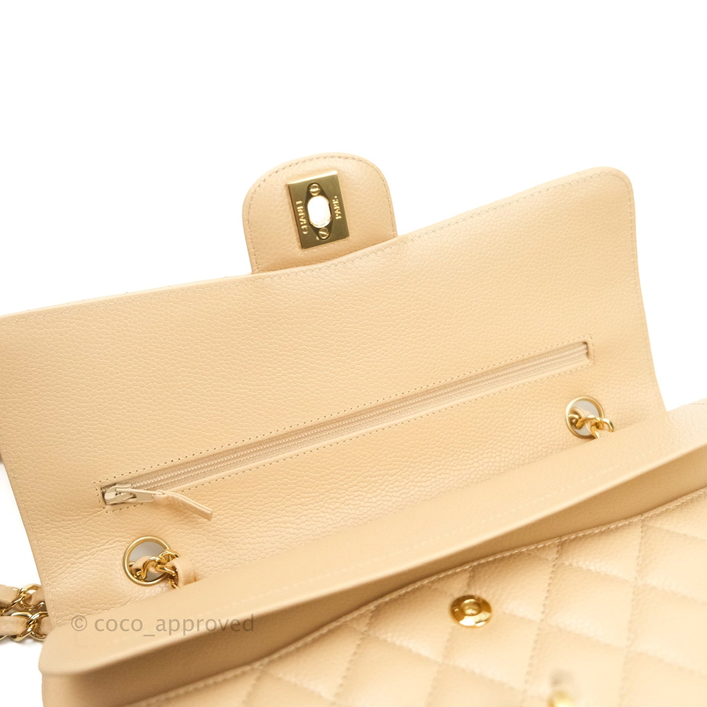 Chanel Classic M/L Medium Double Flap Bag Beige Caviar Gold Hardware