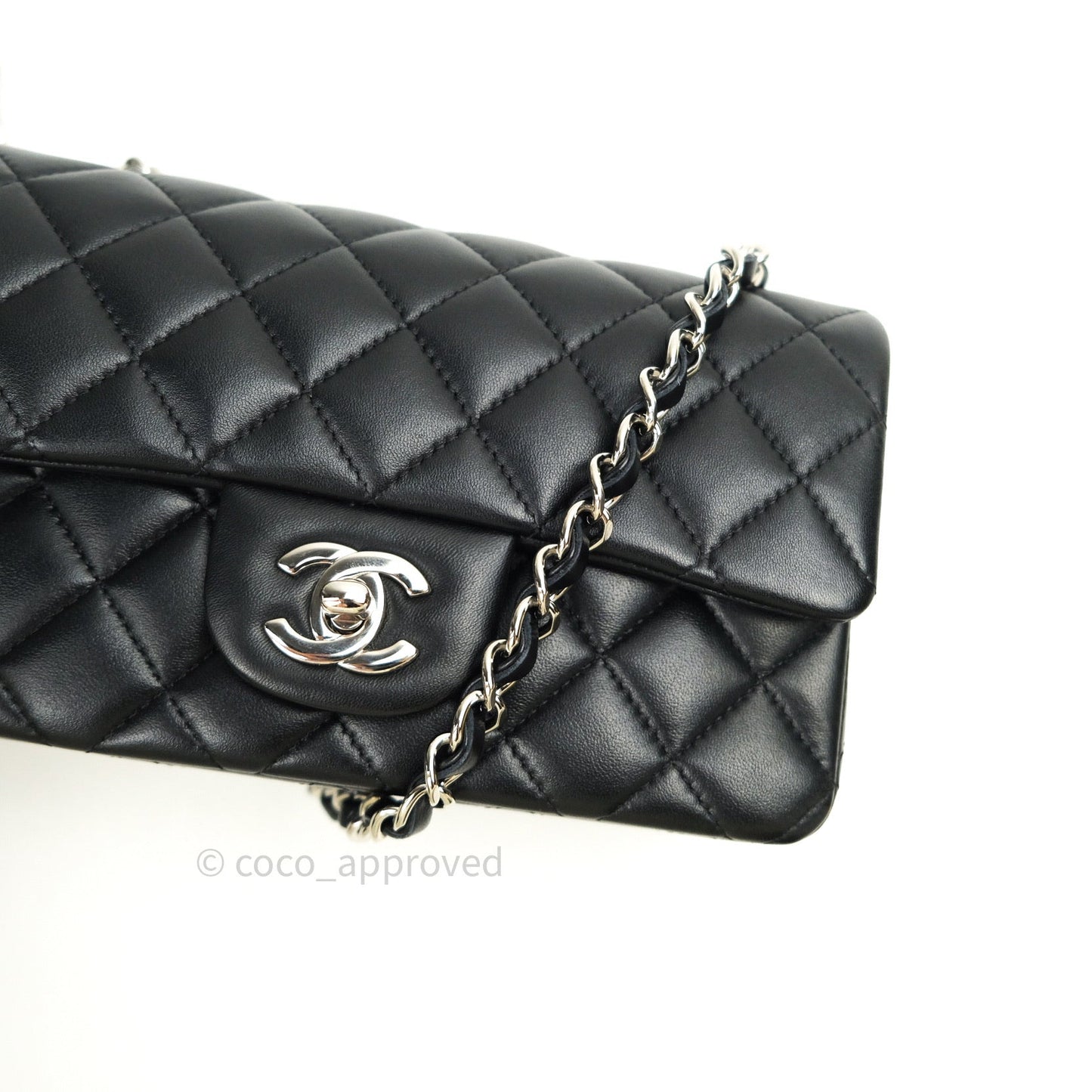 Chanel Quilted Mini Rectangular Black Lambskin Silver Hardware