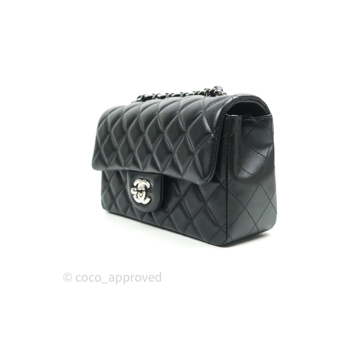 Chanel Quilted Mini Rectangular Black Lambskin Silver Hardware