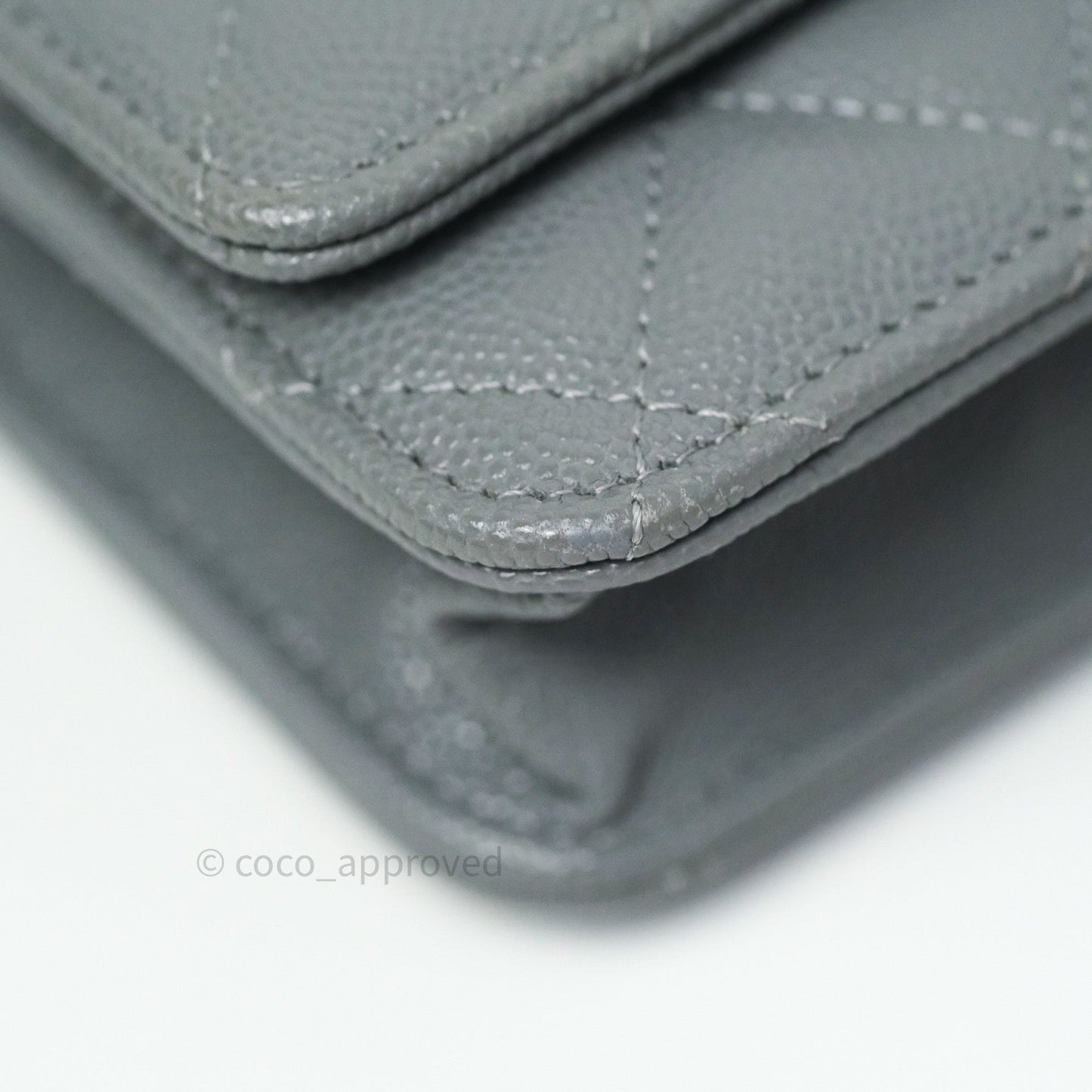 Chanel Caviar Quilted Wallet on Chain WOC Grey Light Gold Hardware 20C