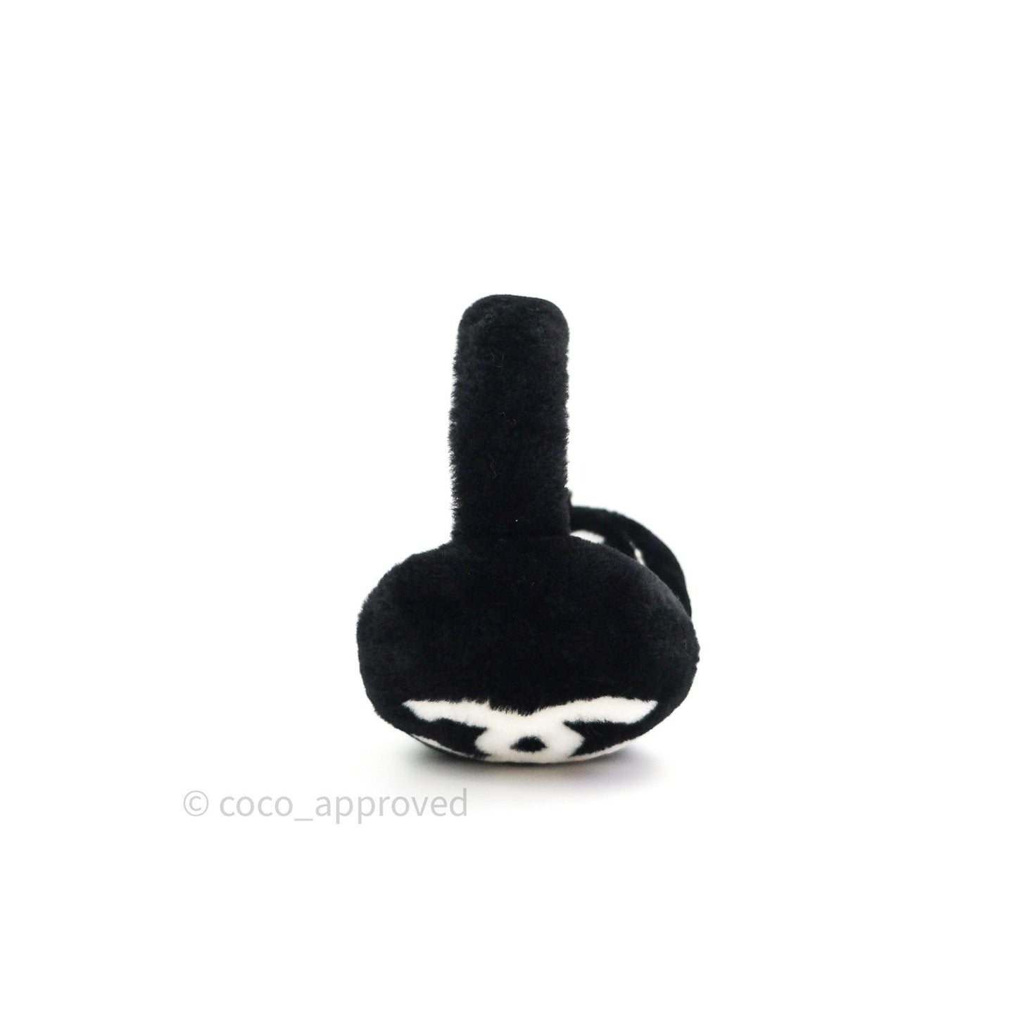 Chanel Shearling Cashmere Black Ivory Logo Earmuffs