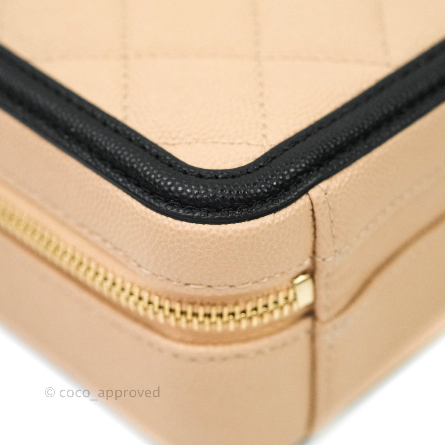 Chanel Quilted New Small CC Filigree Vanity Case Beige Caviar Gold Hardware