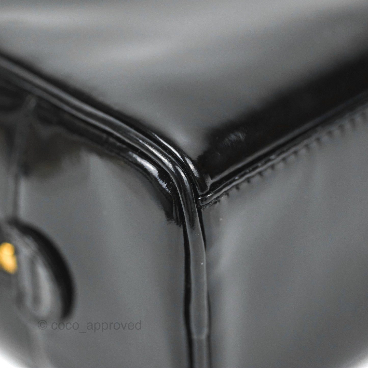 Chanel Vintage Coco Black Leather Patent Make Up Pouch