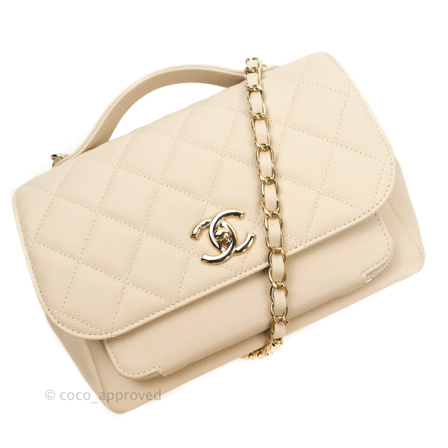 Chanel Quilted Medium Business Affinity Flap Beige Caviar Gold Hardware