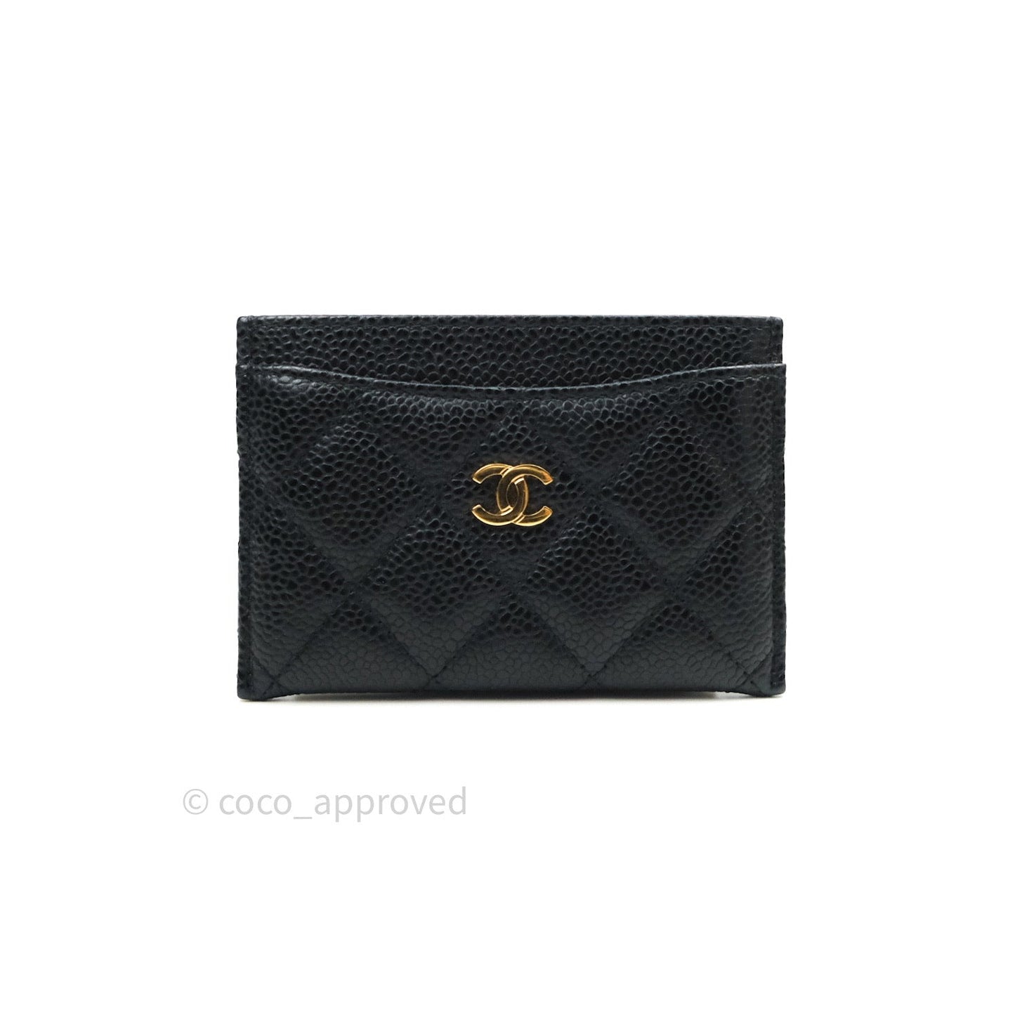 Chanel Quilted Classic Black Caviar Gold Hardware Flat Card Holder