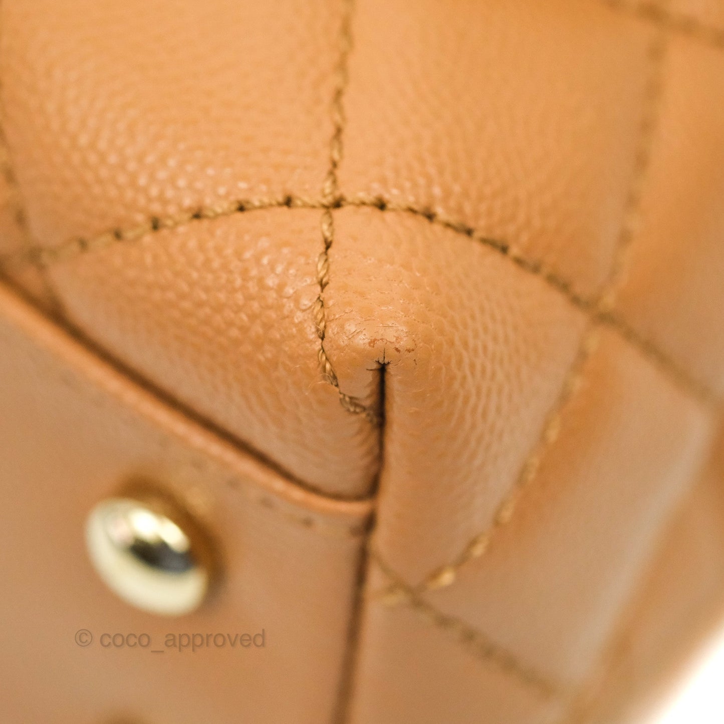 Chanel Mini (Small) Coco Handle Quilted Dark Beige Caramel Caviar Gold Hardware Lizard Embossed Handle 21P