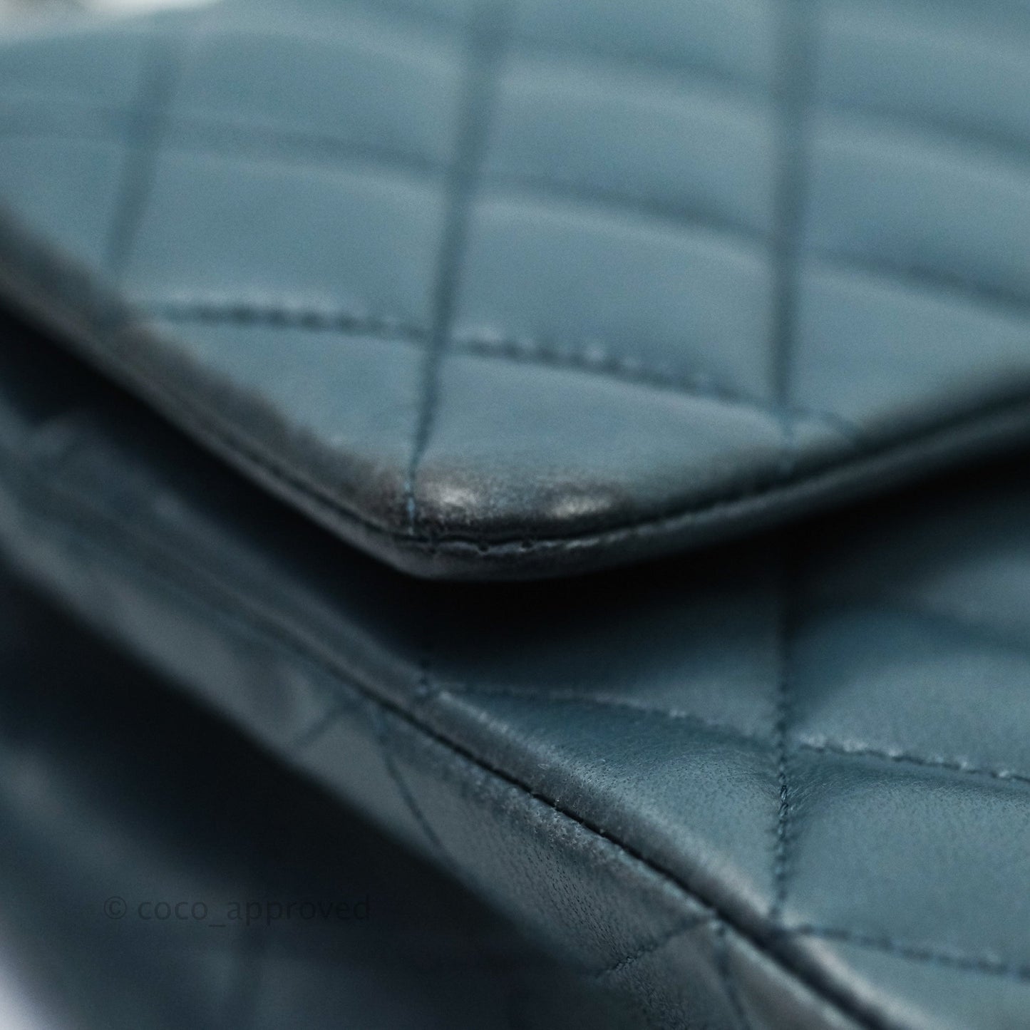 Chanel Classic M/L Medium Double Flap Blue Silver Hardware
