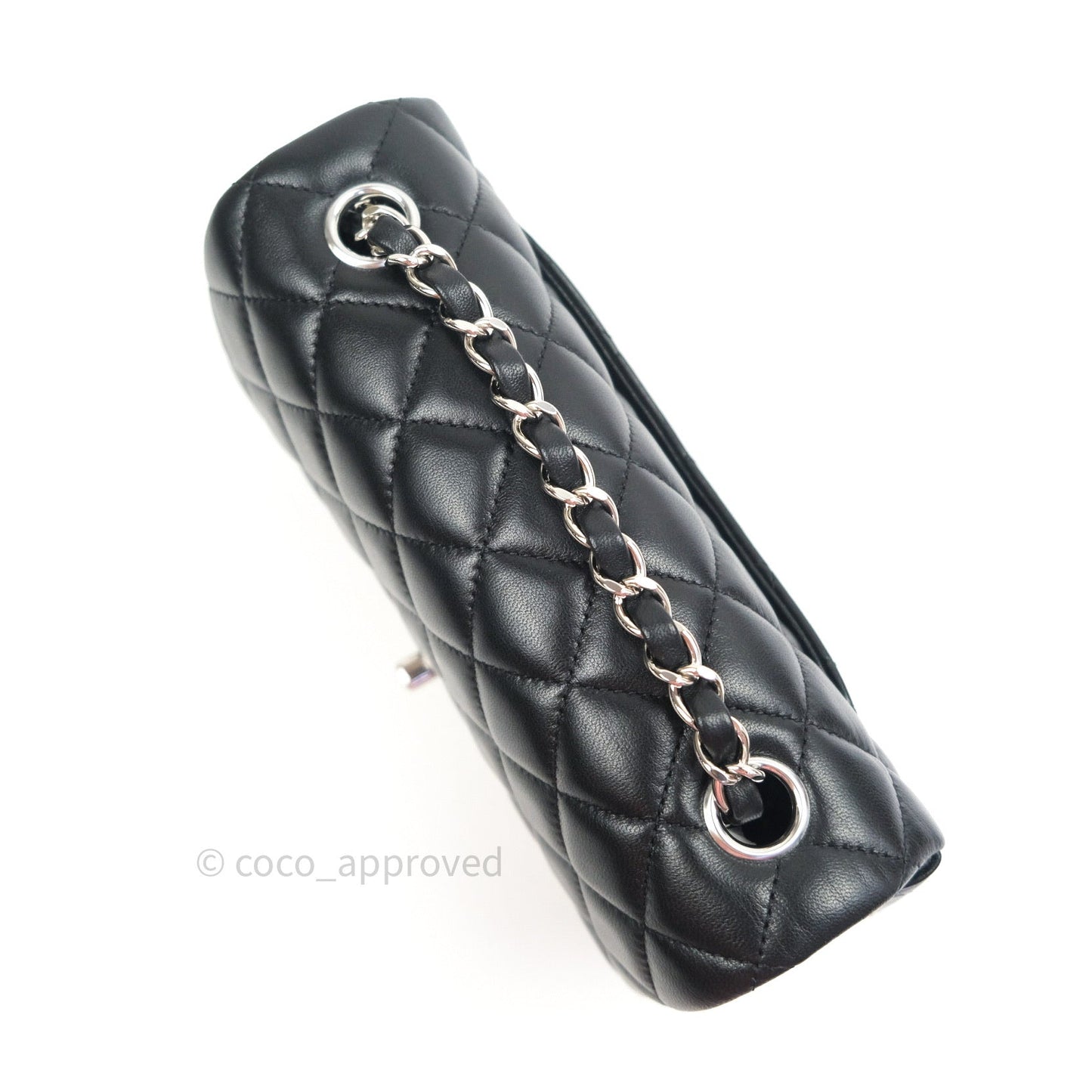 Chanel Quilted Mini Rectangular Black Lambskin Silver Hardware