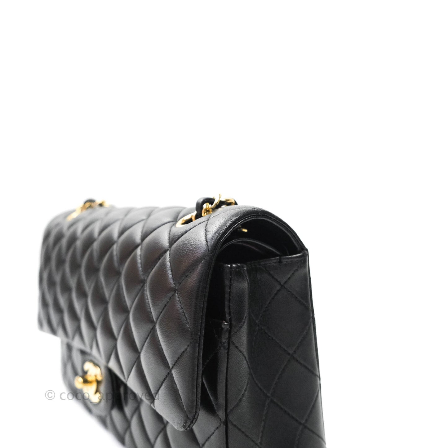 Chanel Classic M/L Medium Double Flap Bag Black Lambskin Gold Hardware