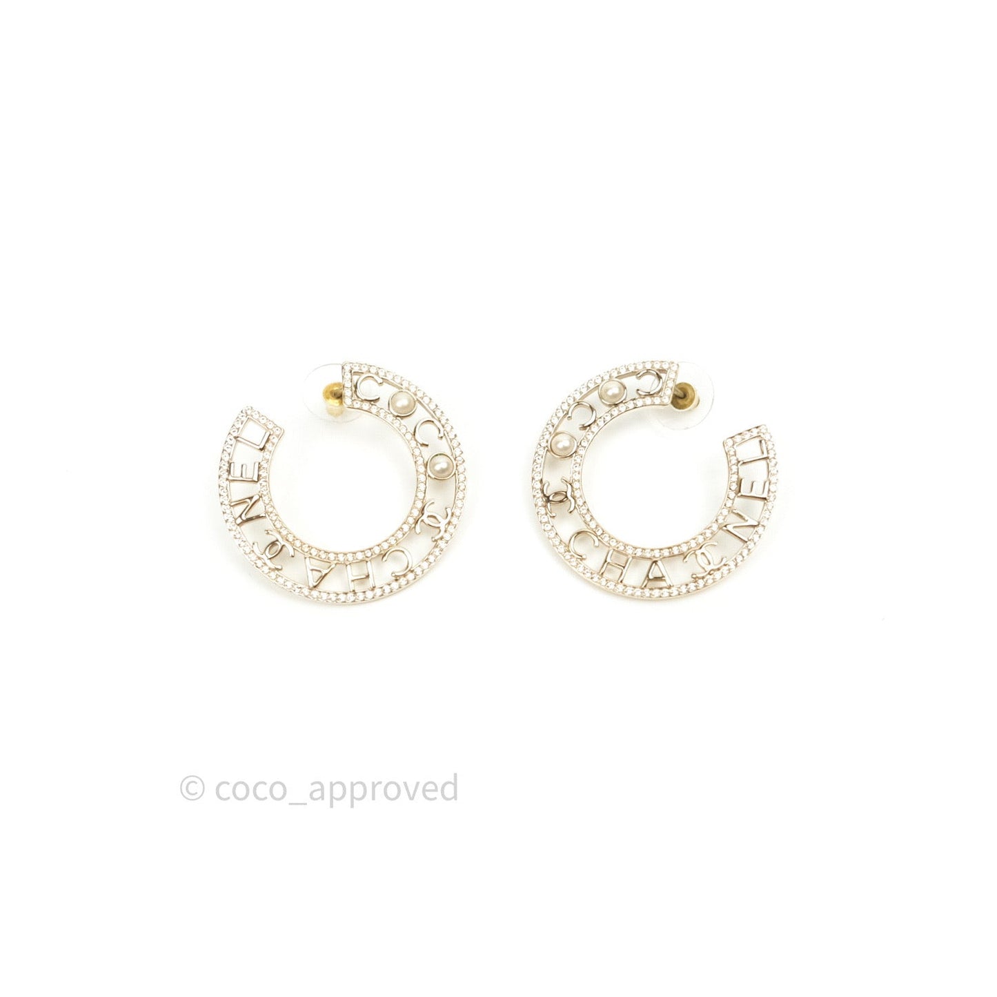 Chanel Crystal Pearl Bow-tiful CC Hoop Earrings Gold