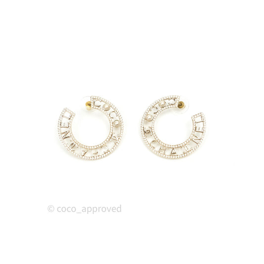 Chanel Crystal Pearl Bow-tiful CC Hoop Earrings Gold
