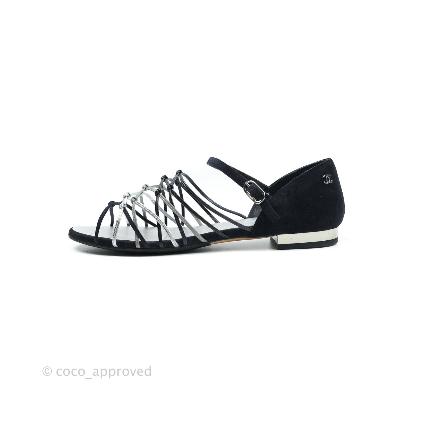 Chanel Sandals Dark Navy Silver 38C