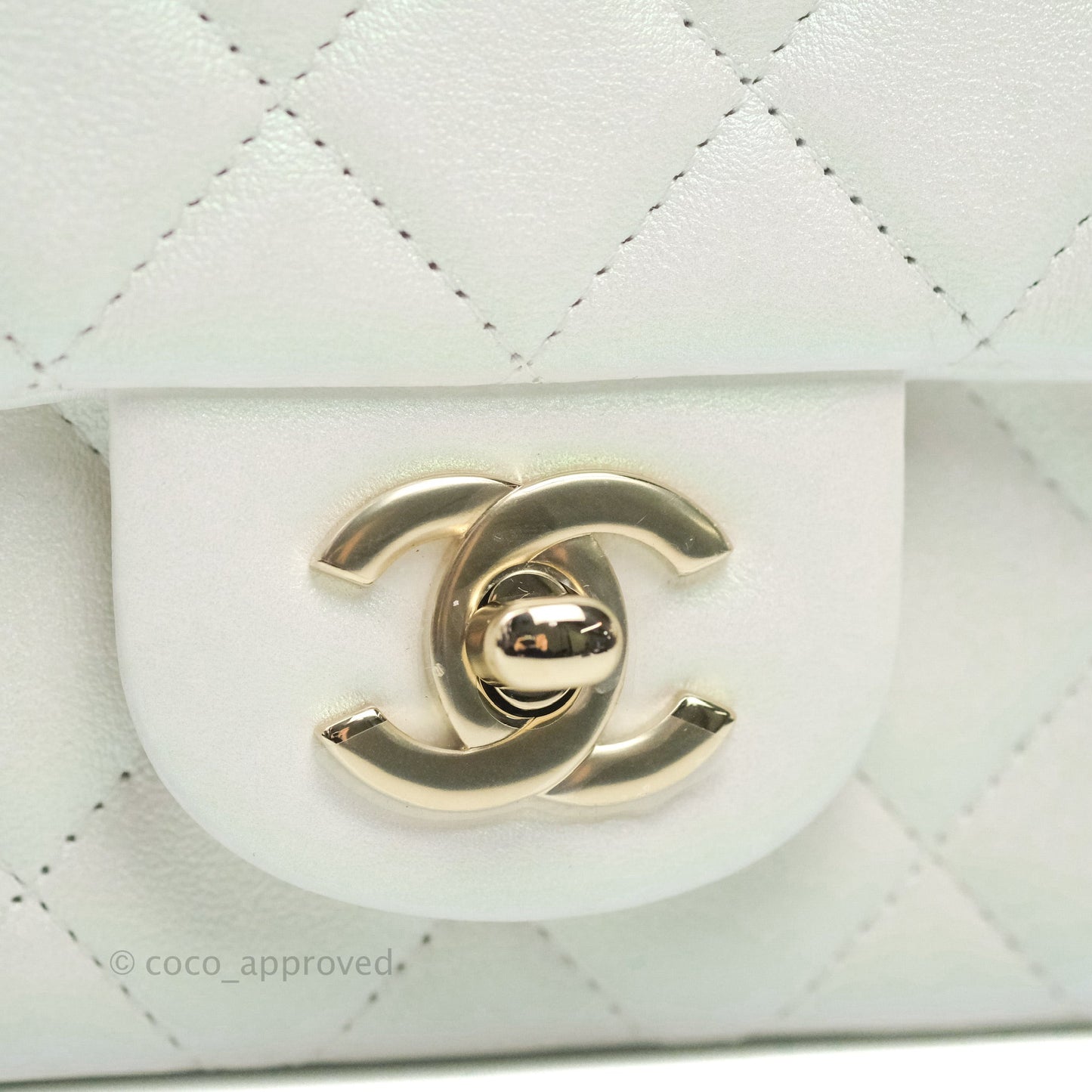 Chanel Quilted Mini Rectangular Lambskin Iridescent White Gold Hardware