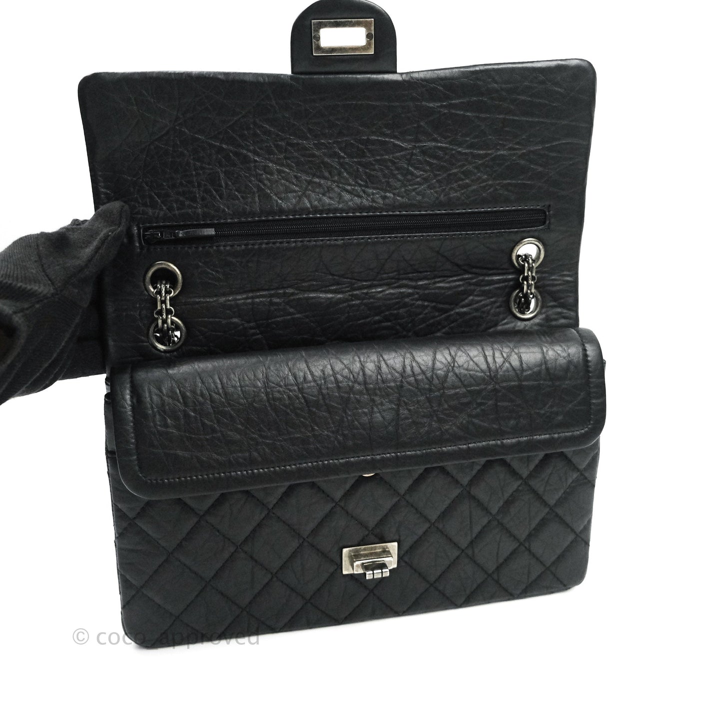 Chanel 2.55 Quilted Reissue 226 Black Aged Calfskin Ruthenium Hardware