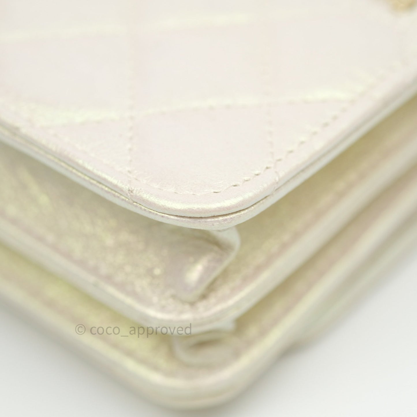 Chanel Quilted Mini Wallet on Chain WOC Iridescent Ivory Gold Hardware 20A
