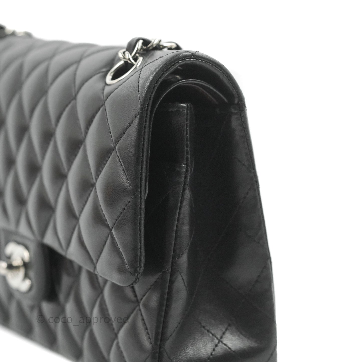 Chanel Classic M/L Medium Flap Quilted Black Lambskin Silver Hardware