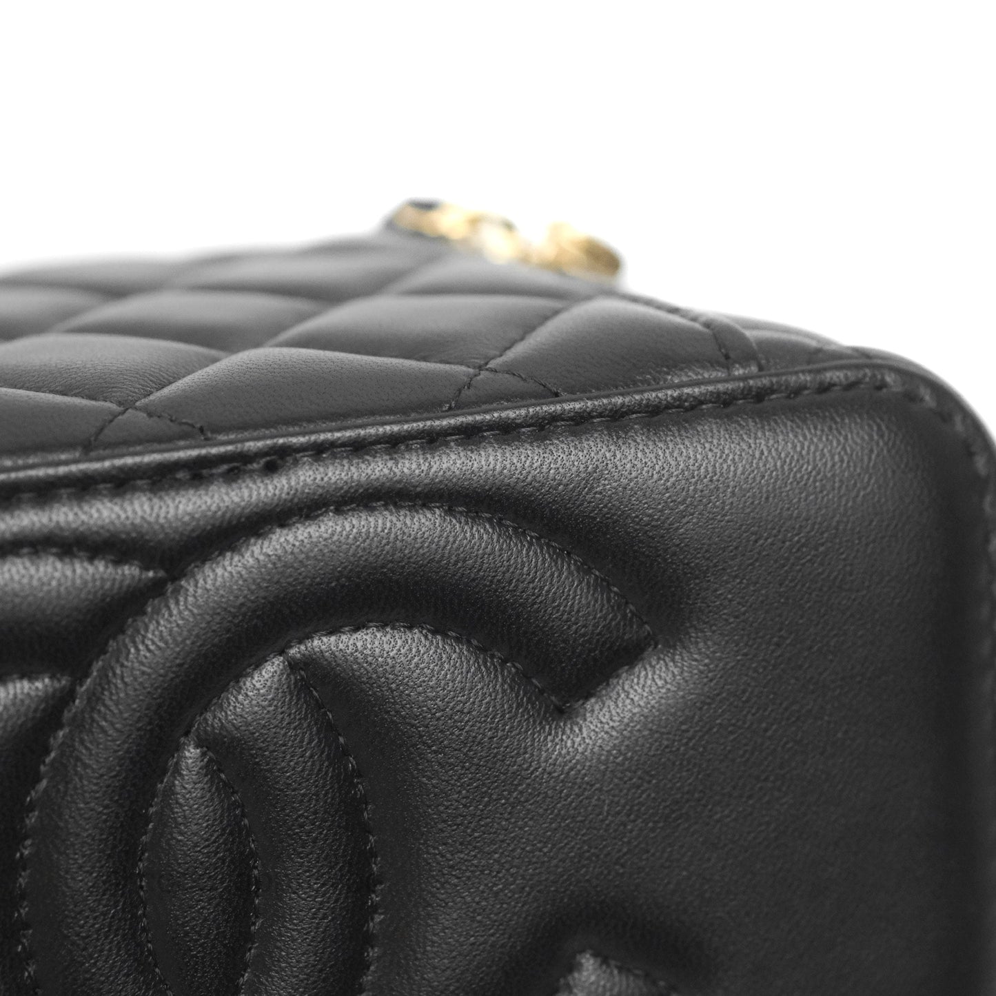 Chanel Vanity Rectangular Metal Top Handle Black Lambskin Aged Gold Hardware 22B