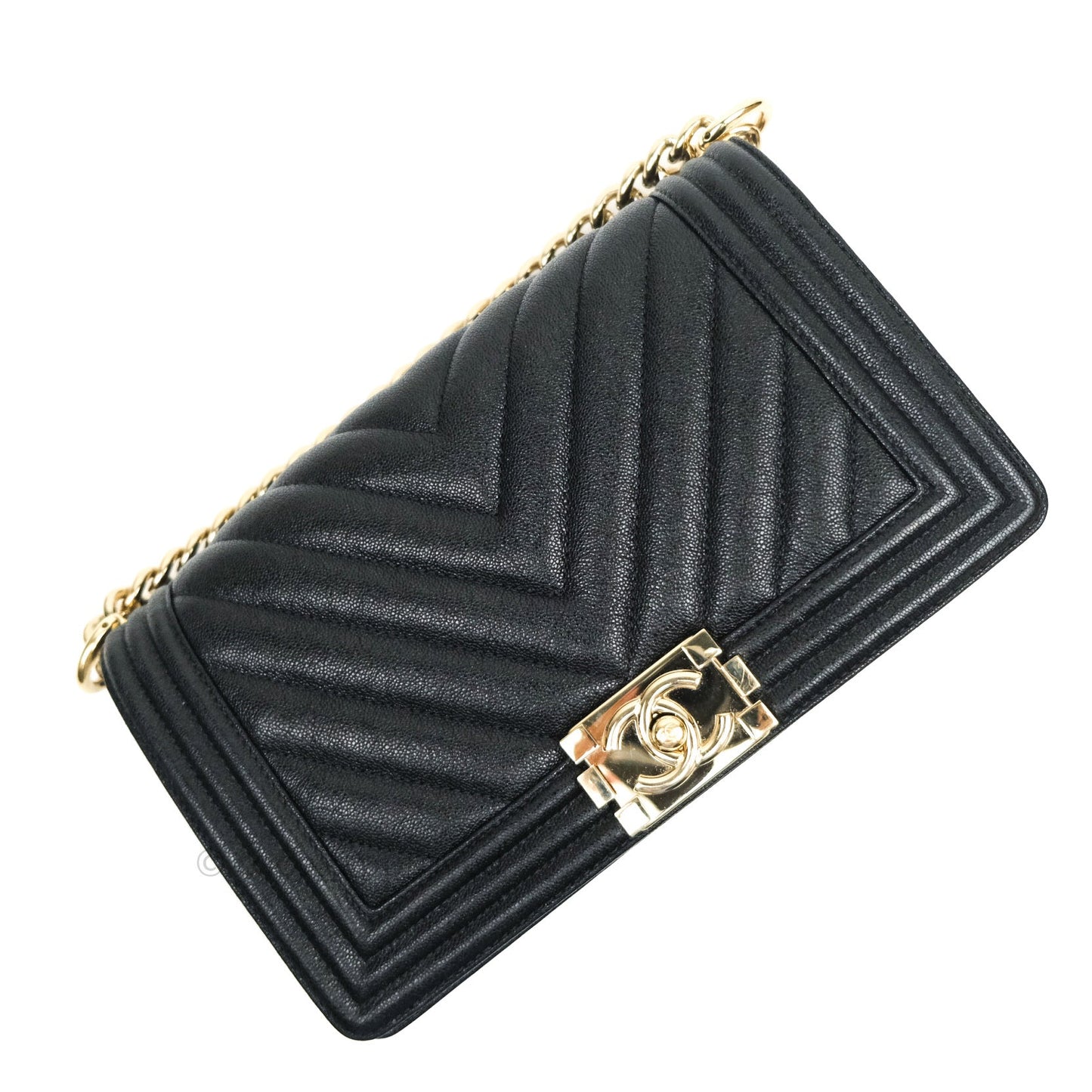 Chanel Boy Chevron Medium Black Caviar Gold Hardware