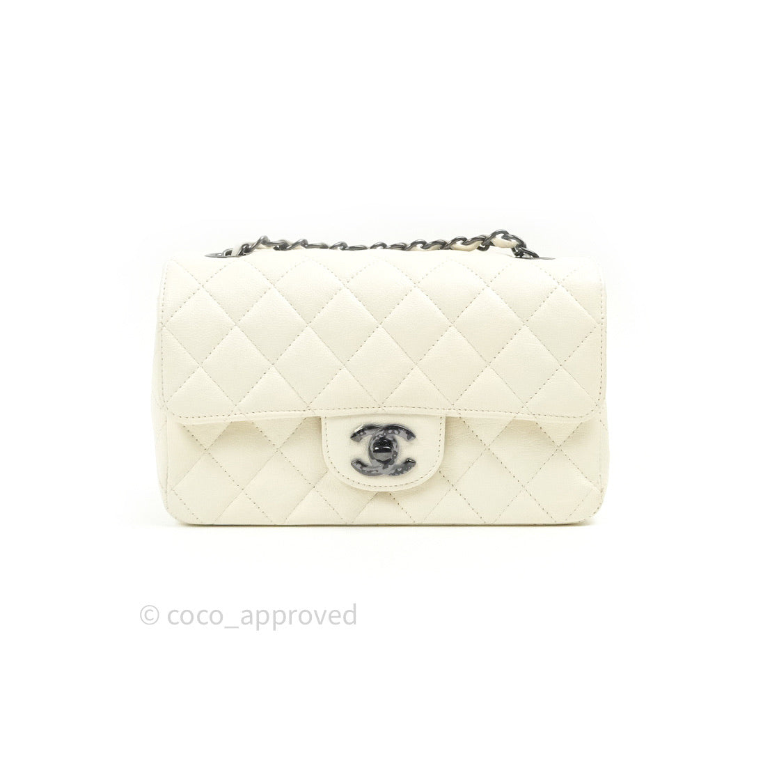 Chanel Quilted Mini Rectangular Flap Ivory Grained Calfskin Black Hardware