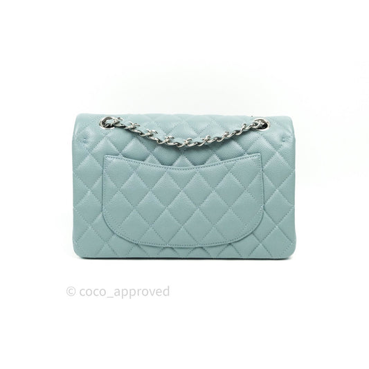 Chanel Classic Small S/M Flap Light Blue Caviar Silver Hardware 20B