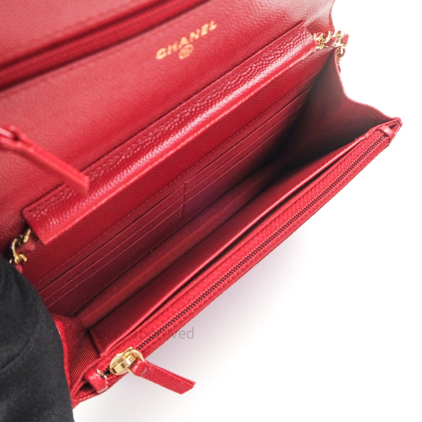 Chanel Quilted Wallet on Chain WOC Red Caviar Gold Hardware 17B