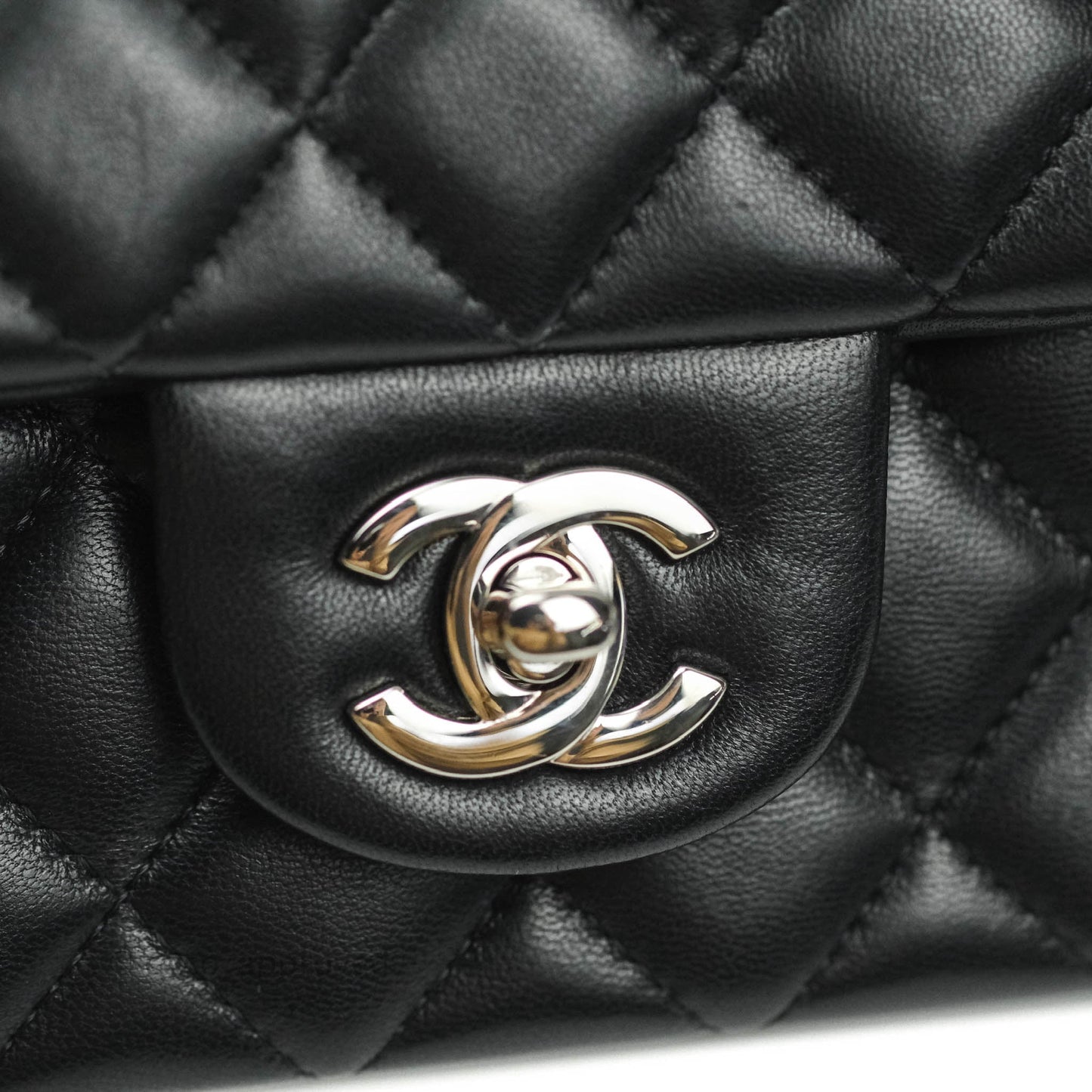 Chanel Quilted Mini Rectangular Black Lambskin Silver Hardware