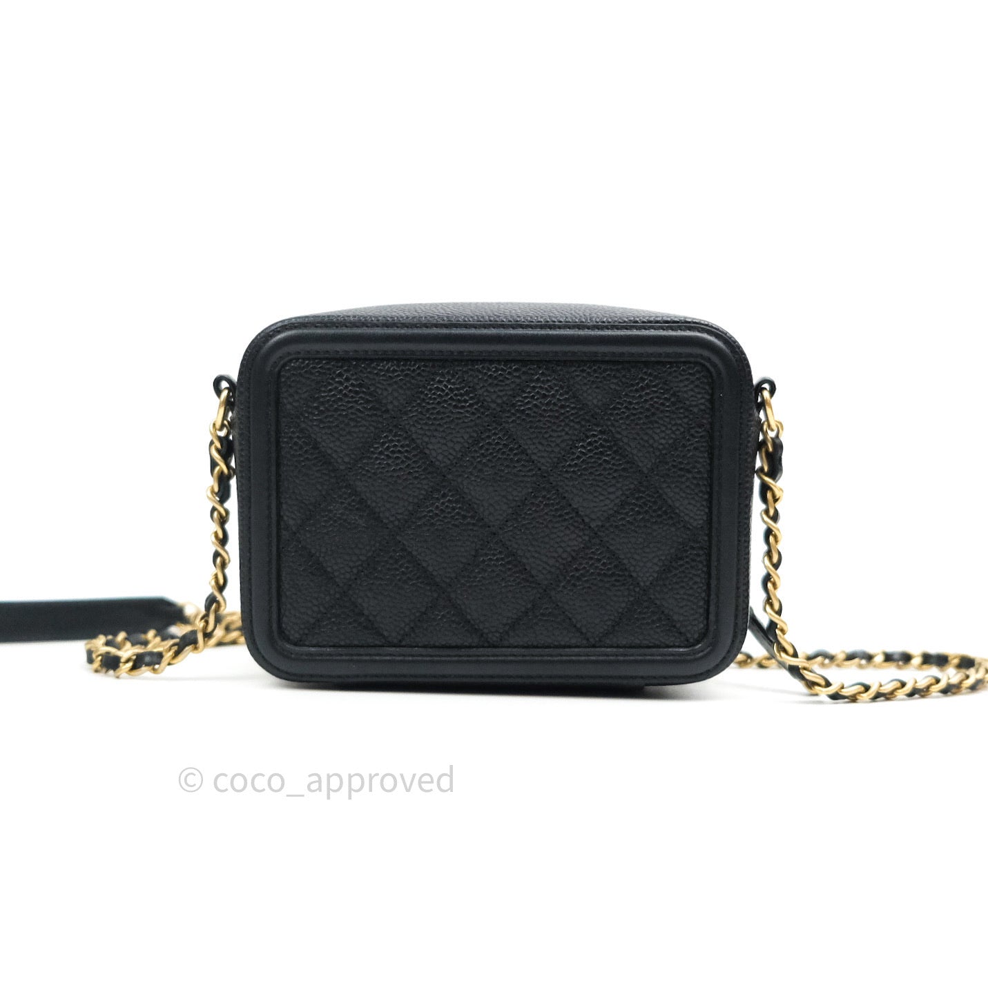 Chanel Quilted CC Filigree Vanity Clutch With Chain Black Caviar