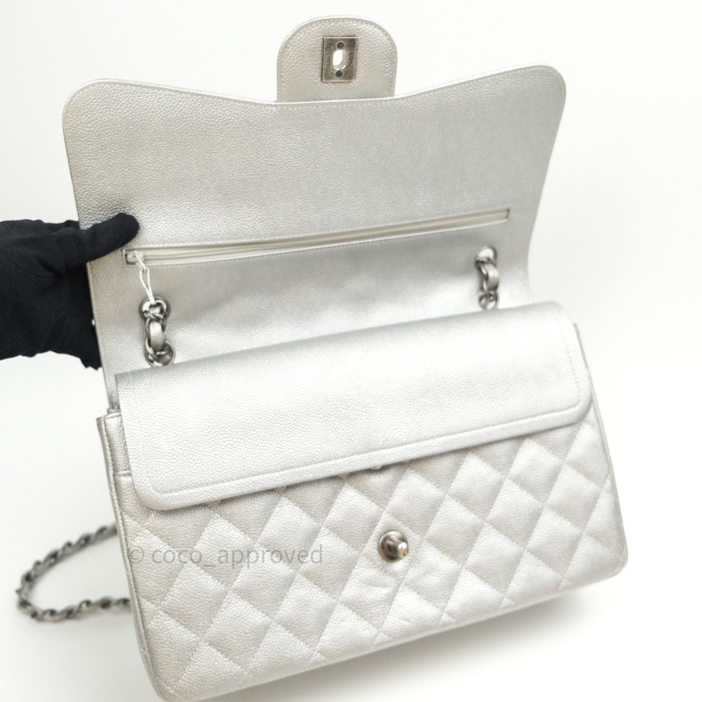 Chanel Jumbo Double Flap Silver Caviar Ruthenium Hardware⁣⁣