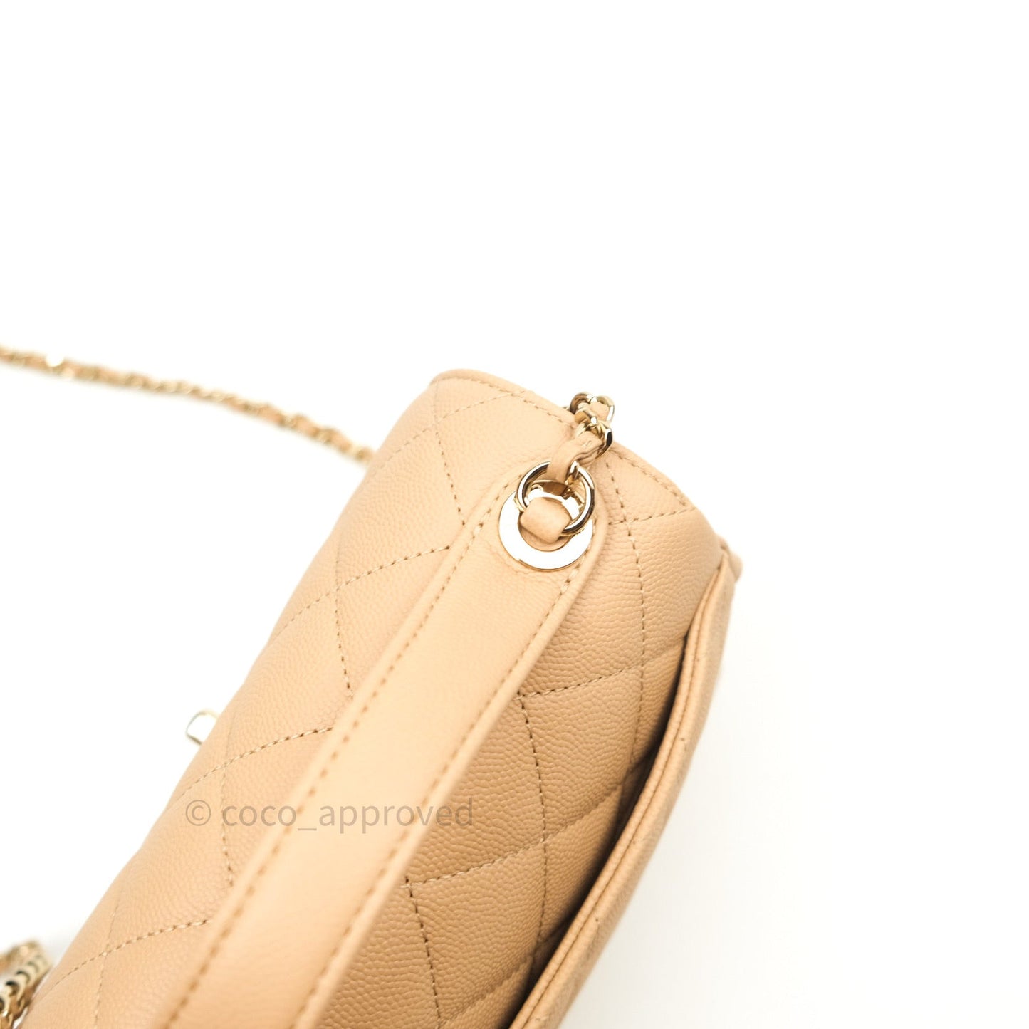 Chanel Quilted Small Business Affinity Flap Beige Caviar Light Gold Hardware