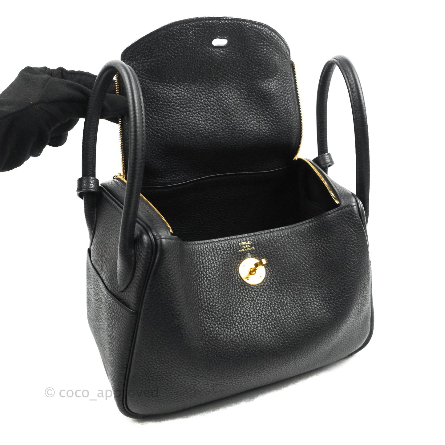 Hermès Lindy 26 Black Clemence Gold Hardware