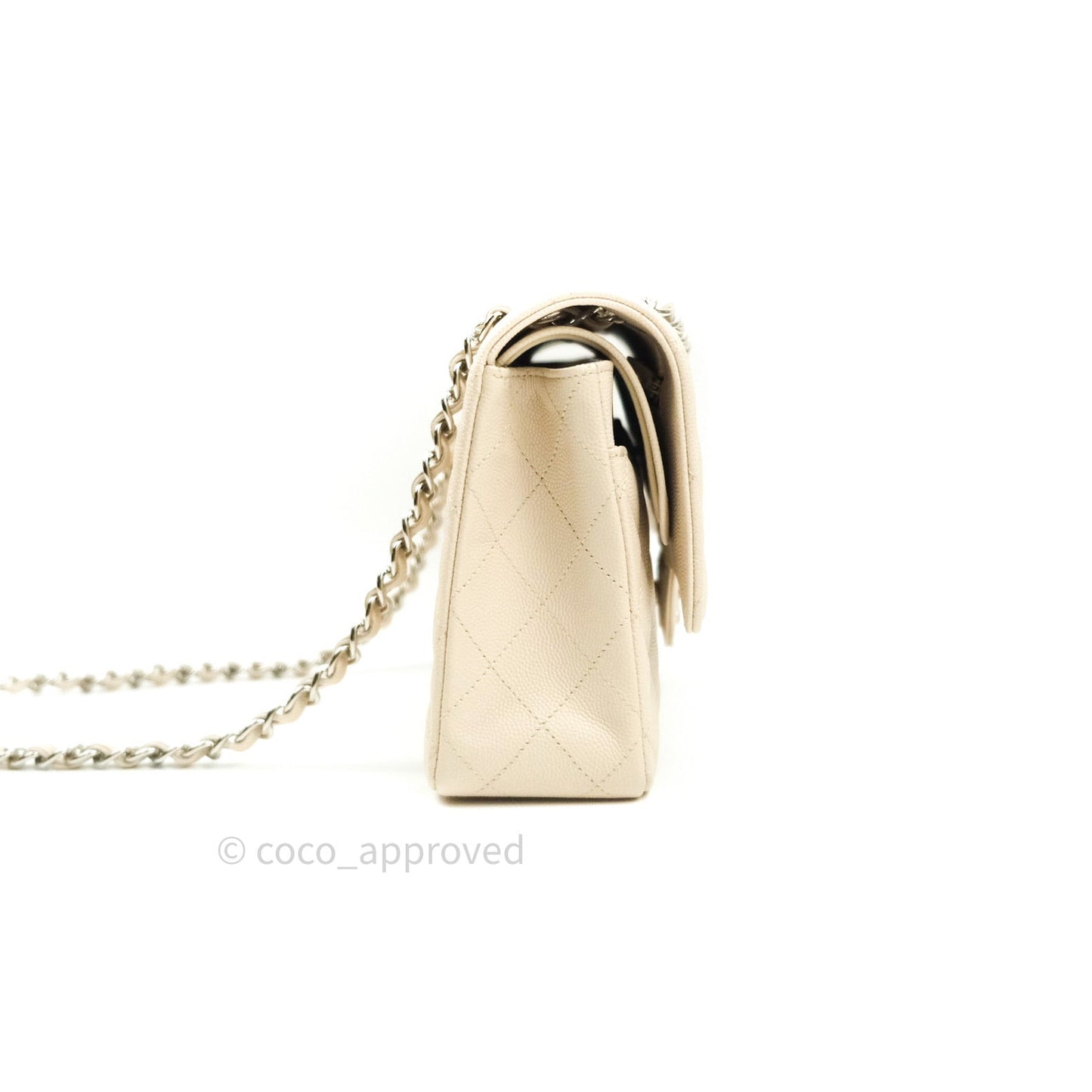 Chanel Classic M/L Medium Double Flap Quilted Ivory Caviar Silver Hardware