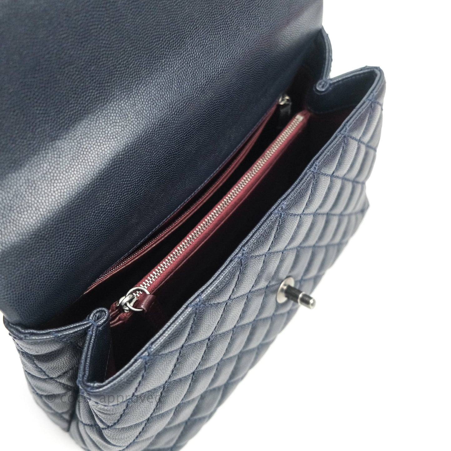 Chanel Small Coco Handle Quilted Navy Caviar Lizard Handle Ruthenium Hardware