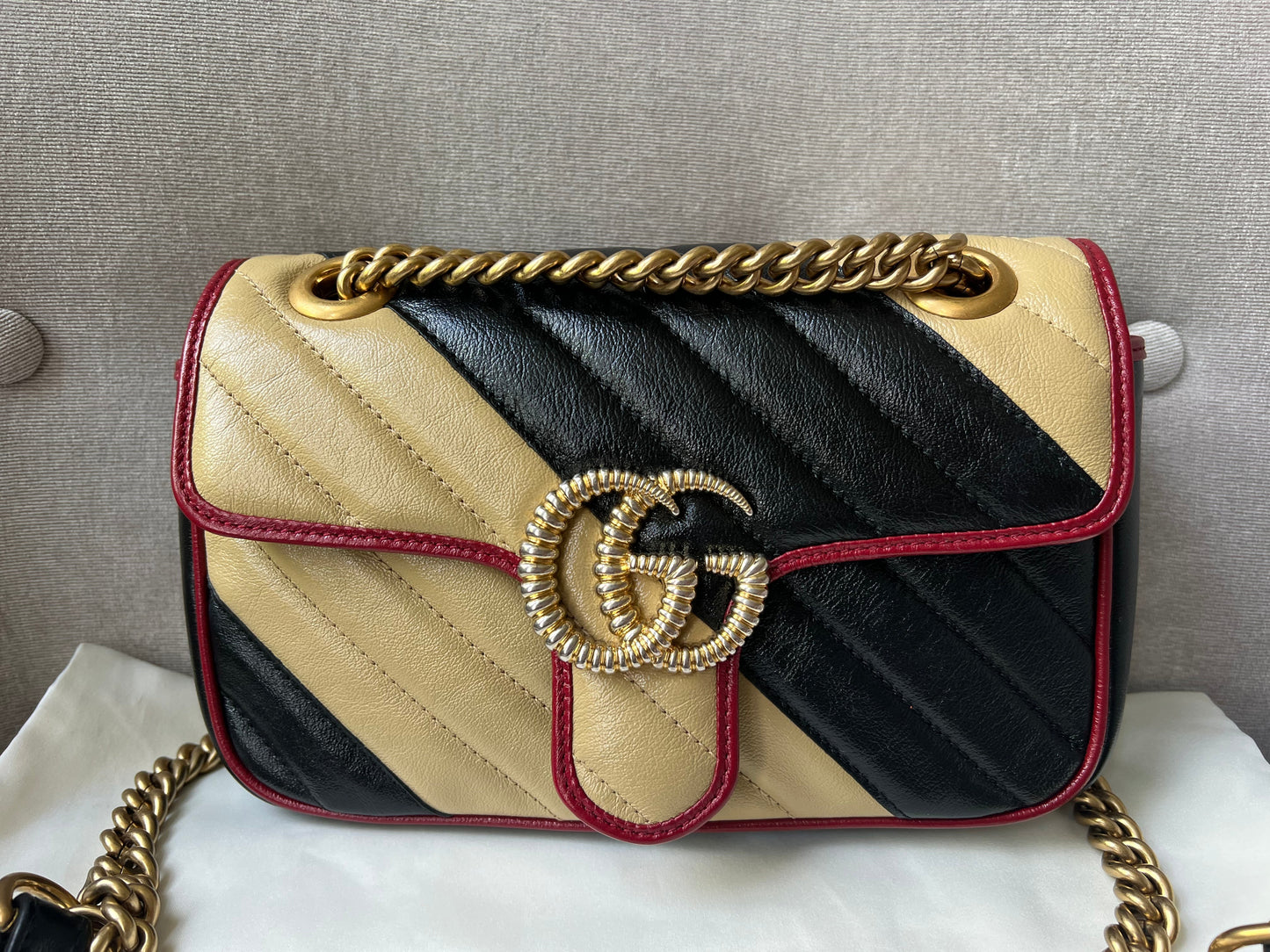 Luxury Gucci GG Tricolour Marmont Mini Shoulder Bag